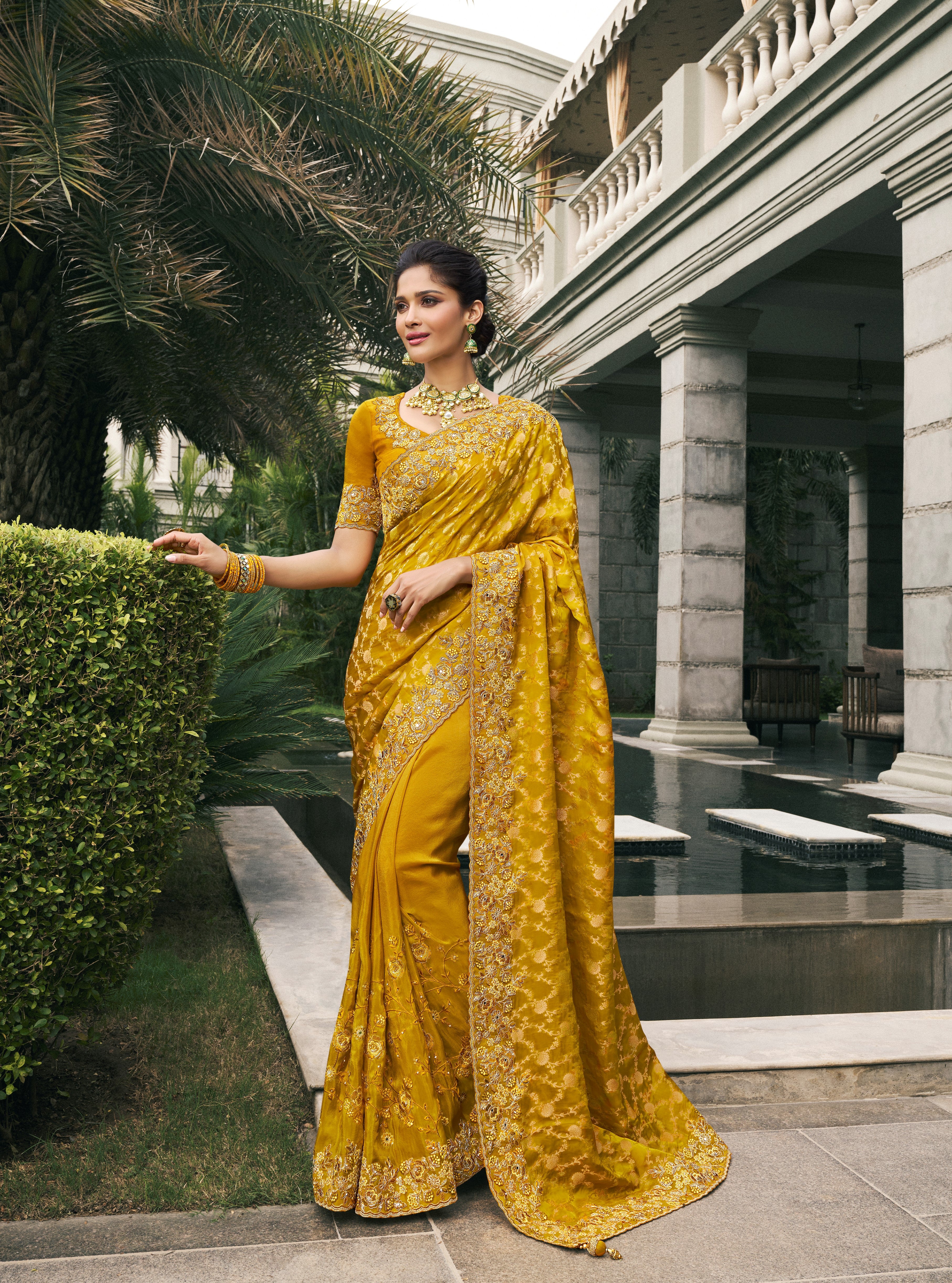 Mustard Tissue Silk Zari Weaving Work Saree