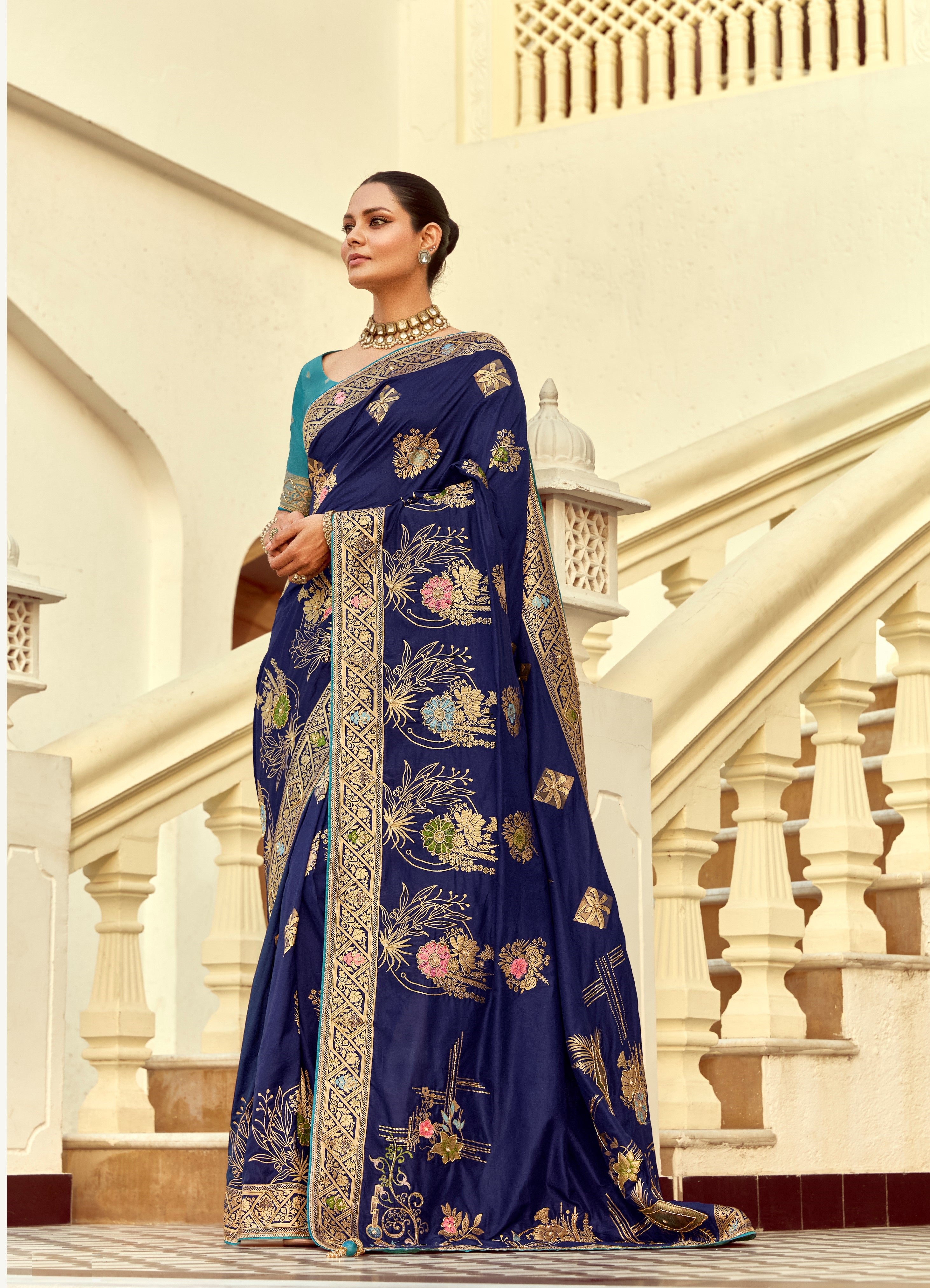 Blue Dola Silk Cutdana work Saree