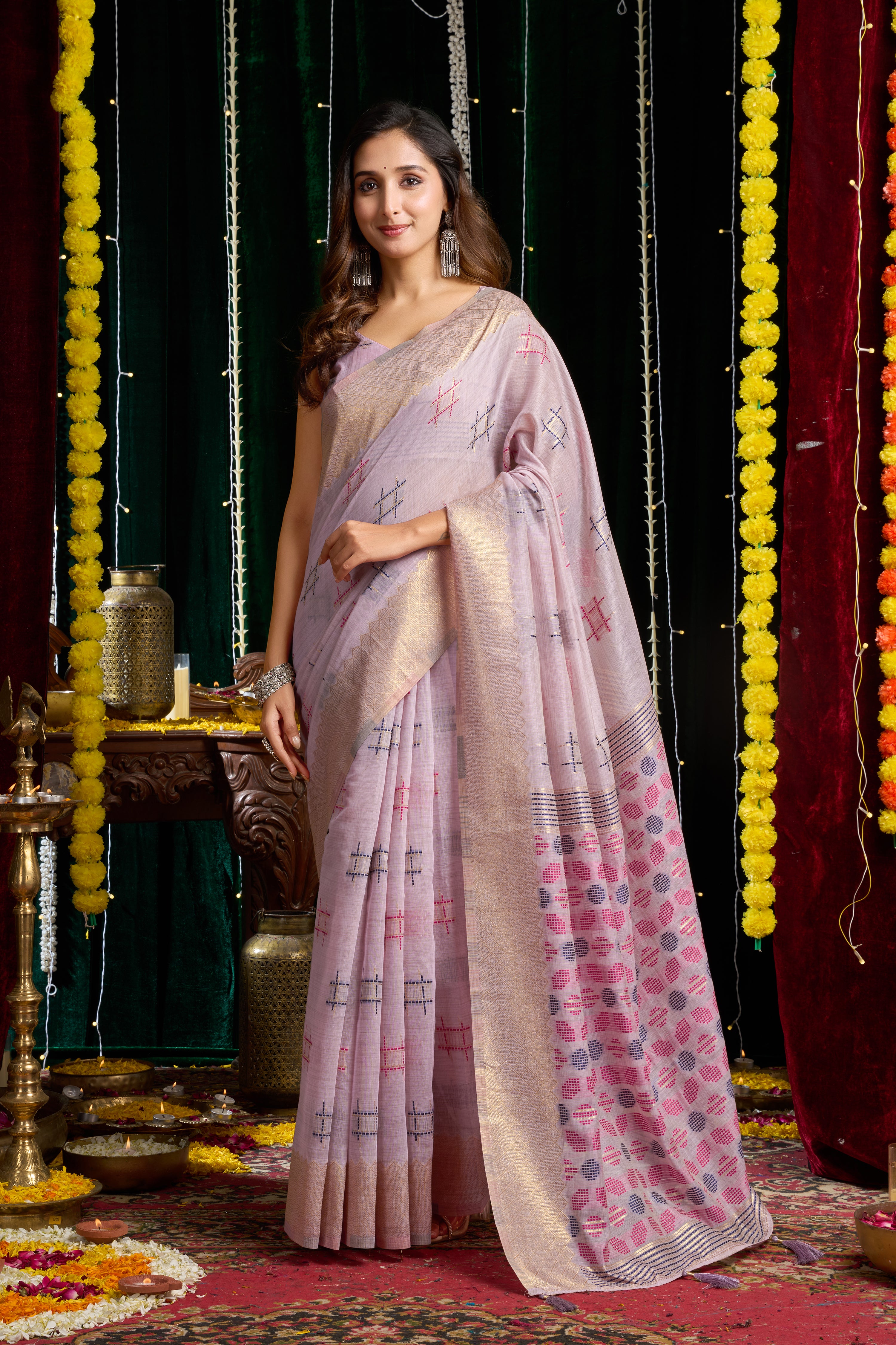 Light Purple Soft Spun Cotton Zari Border Saree