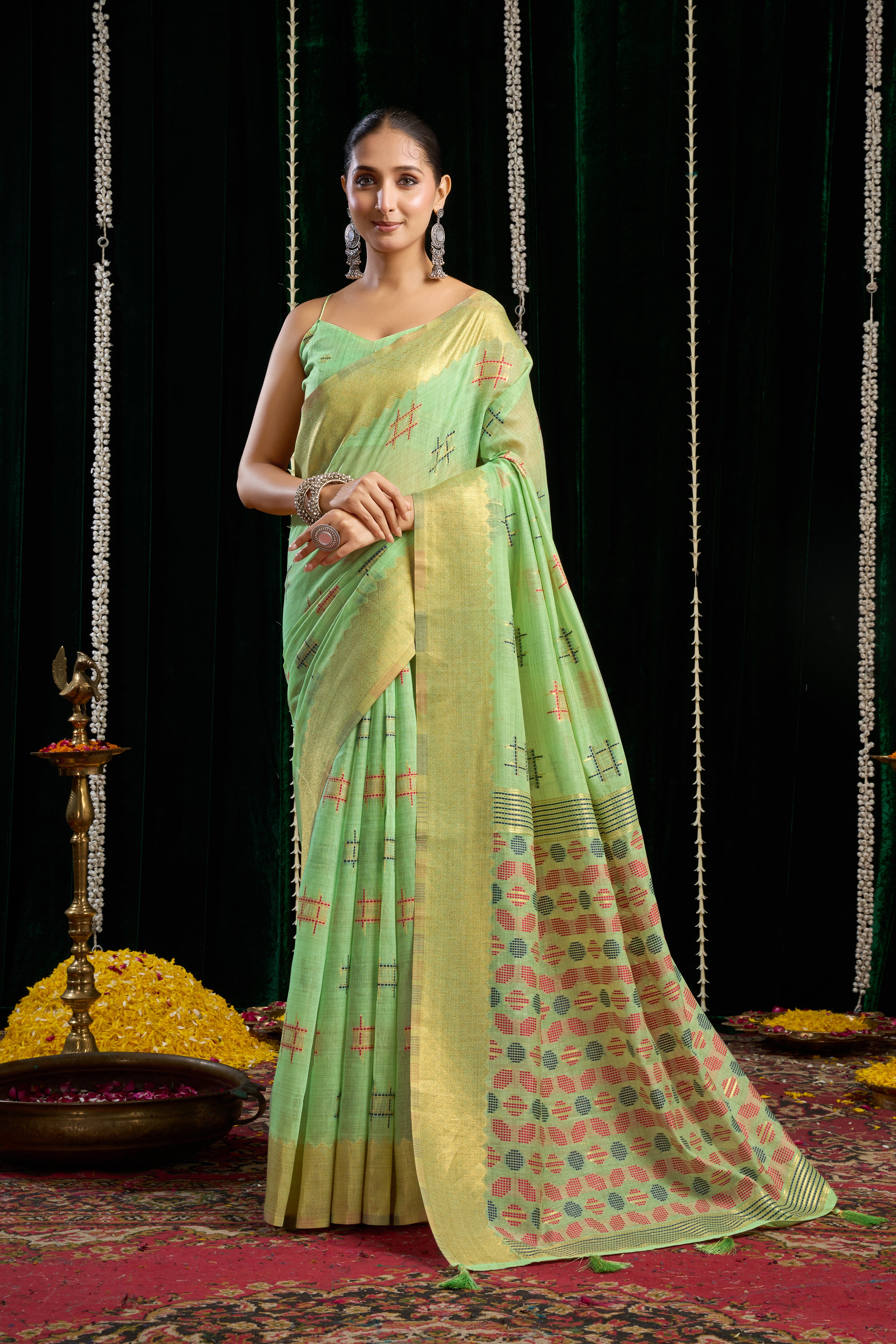 Mint Green Soft Spun Cotton Zari Border Saree