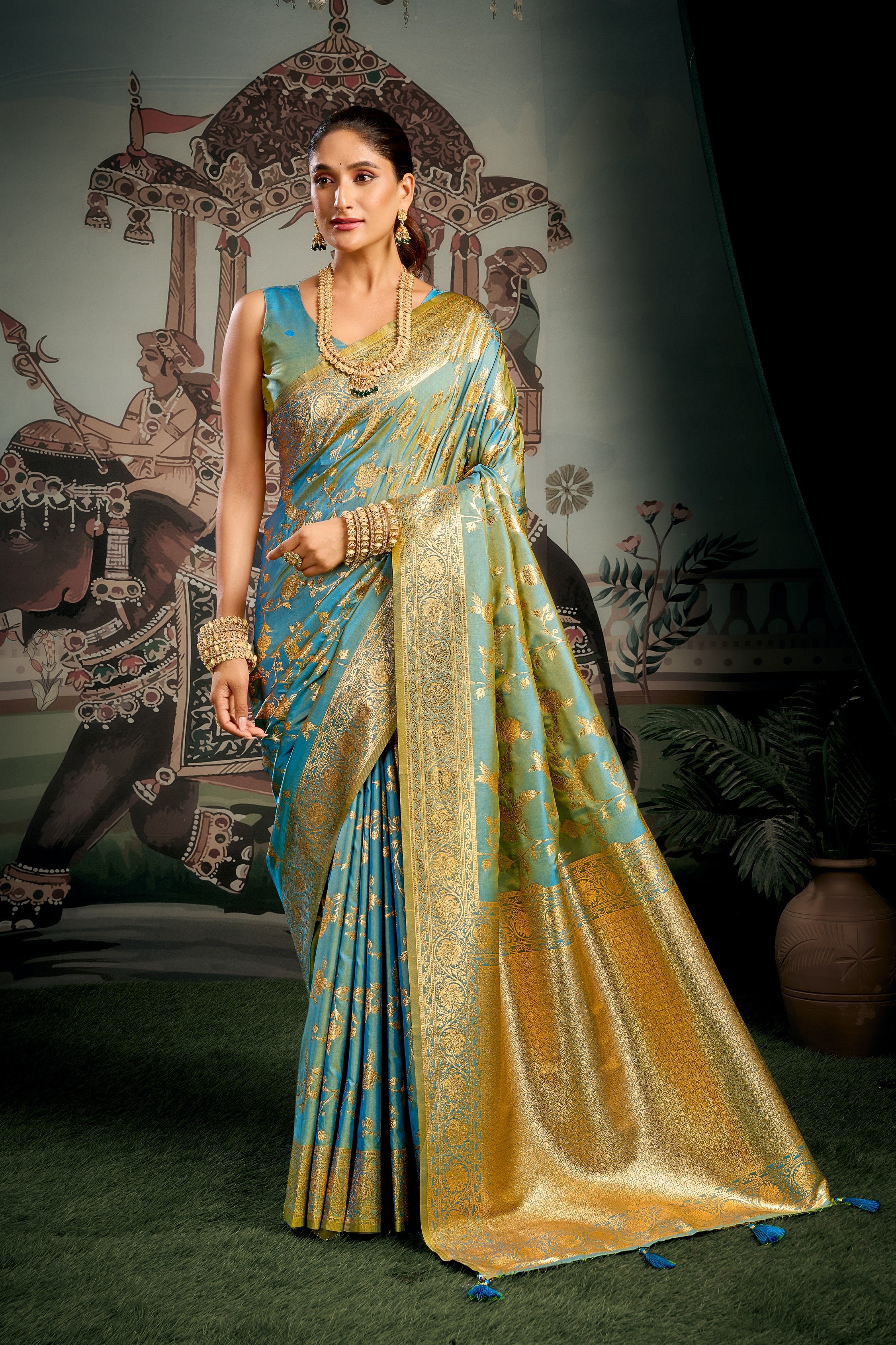 Sky Blue Soft Silk Zari Weaving Saree