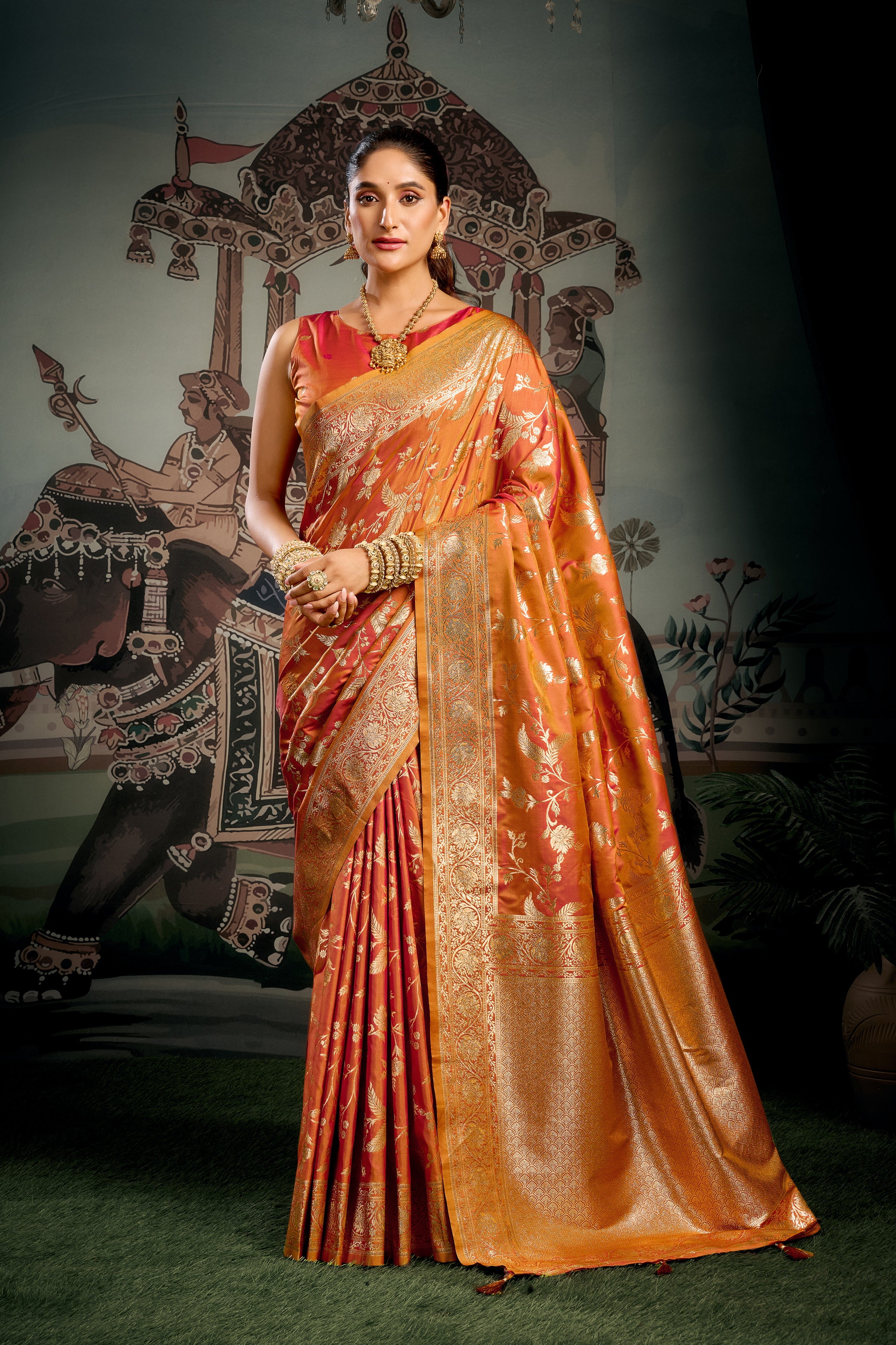 Orange Soft Silk Zari Weaving Saree