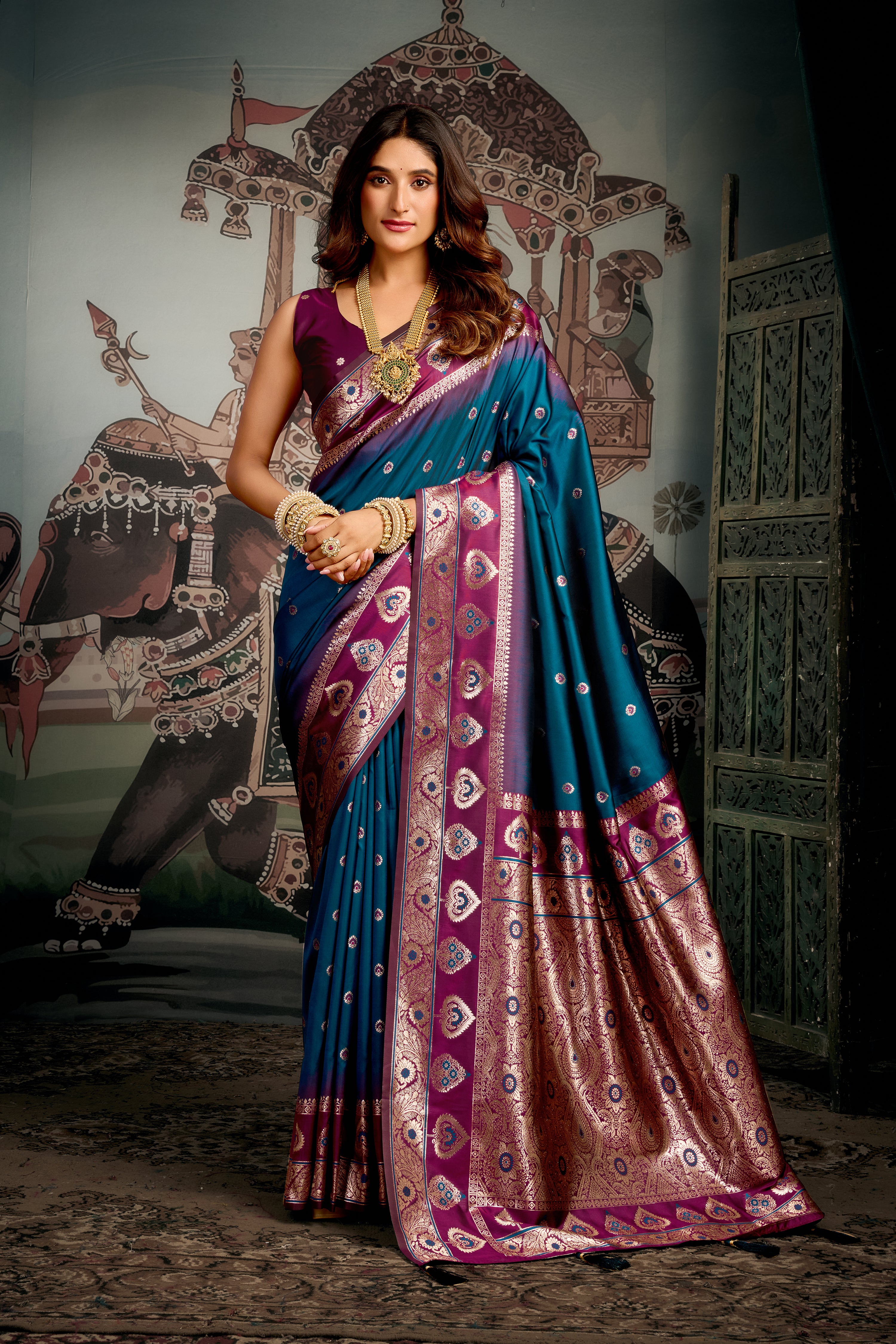 Blue Premium Soft Silk Meena Work Saree