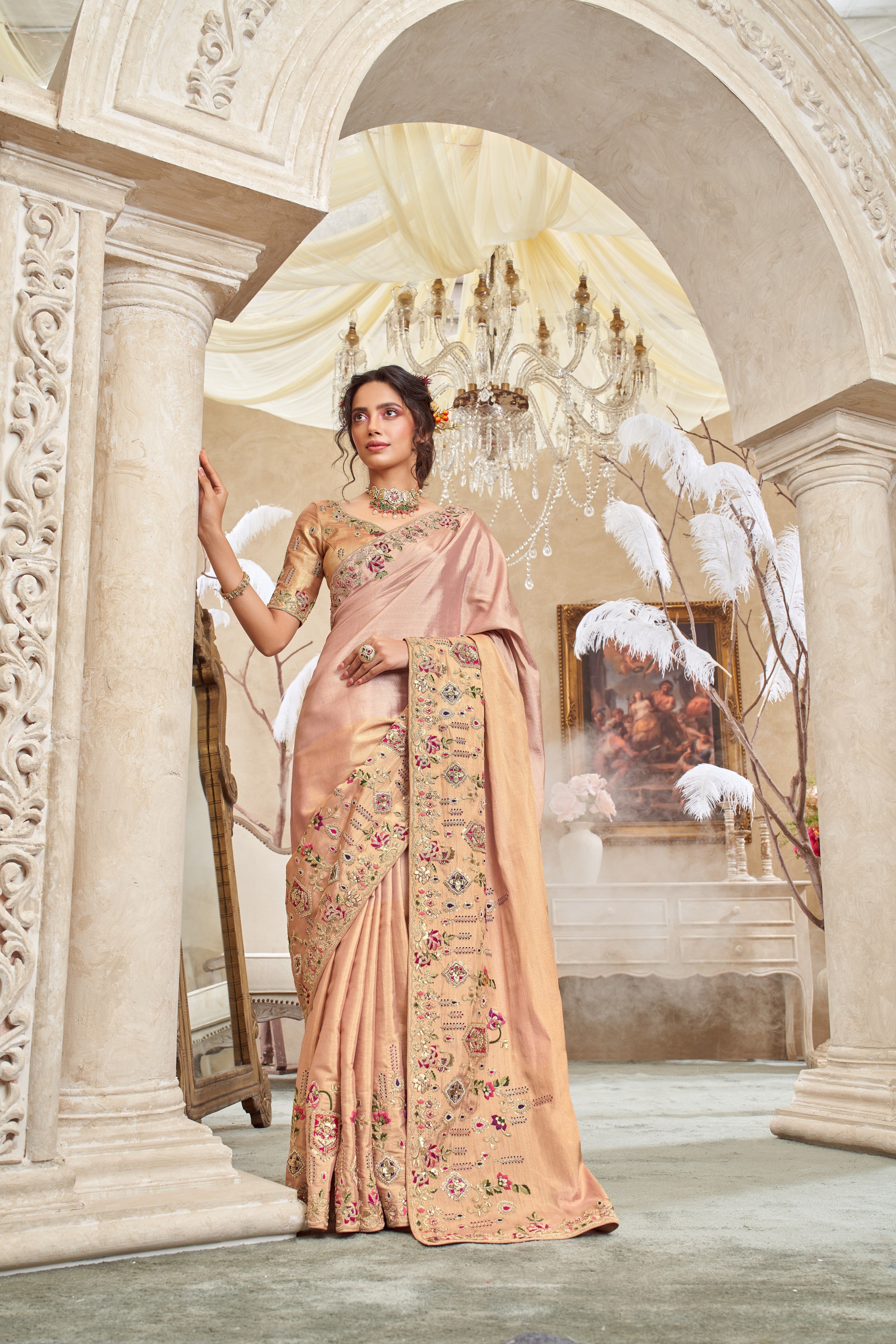 Pink Pure Giraffe Viscose Silk Weaving Saree