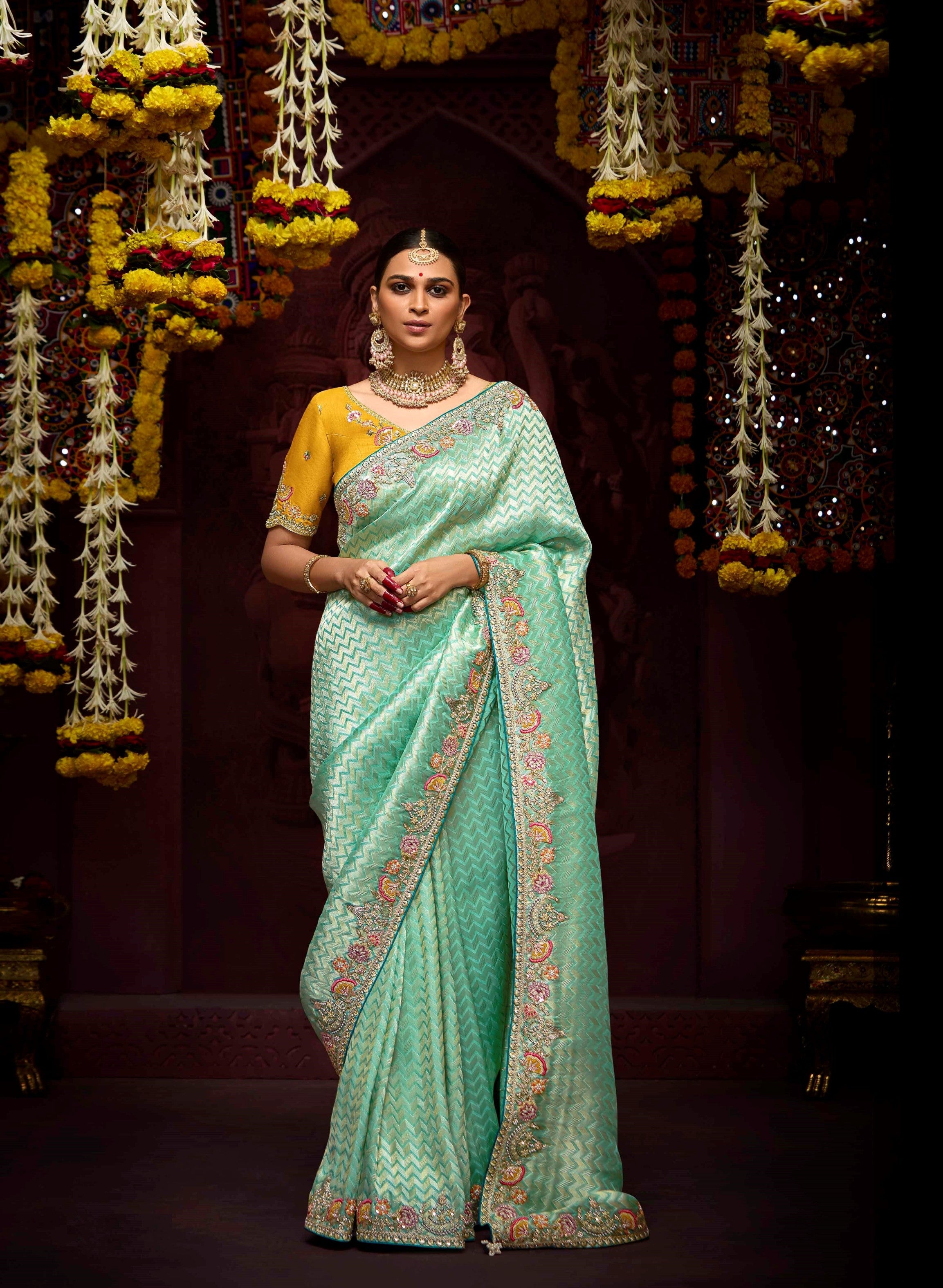 Mint Green Pure Banarasi Zari Weaving Saree