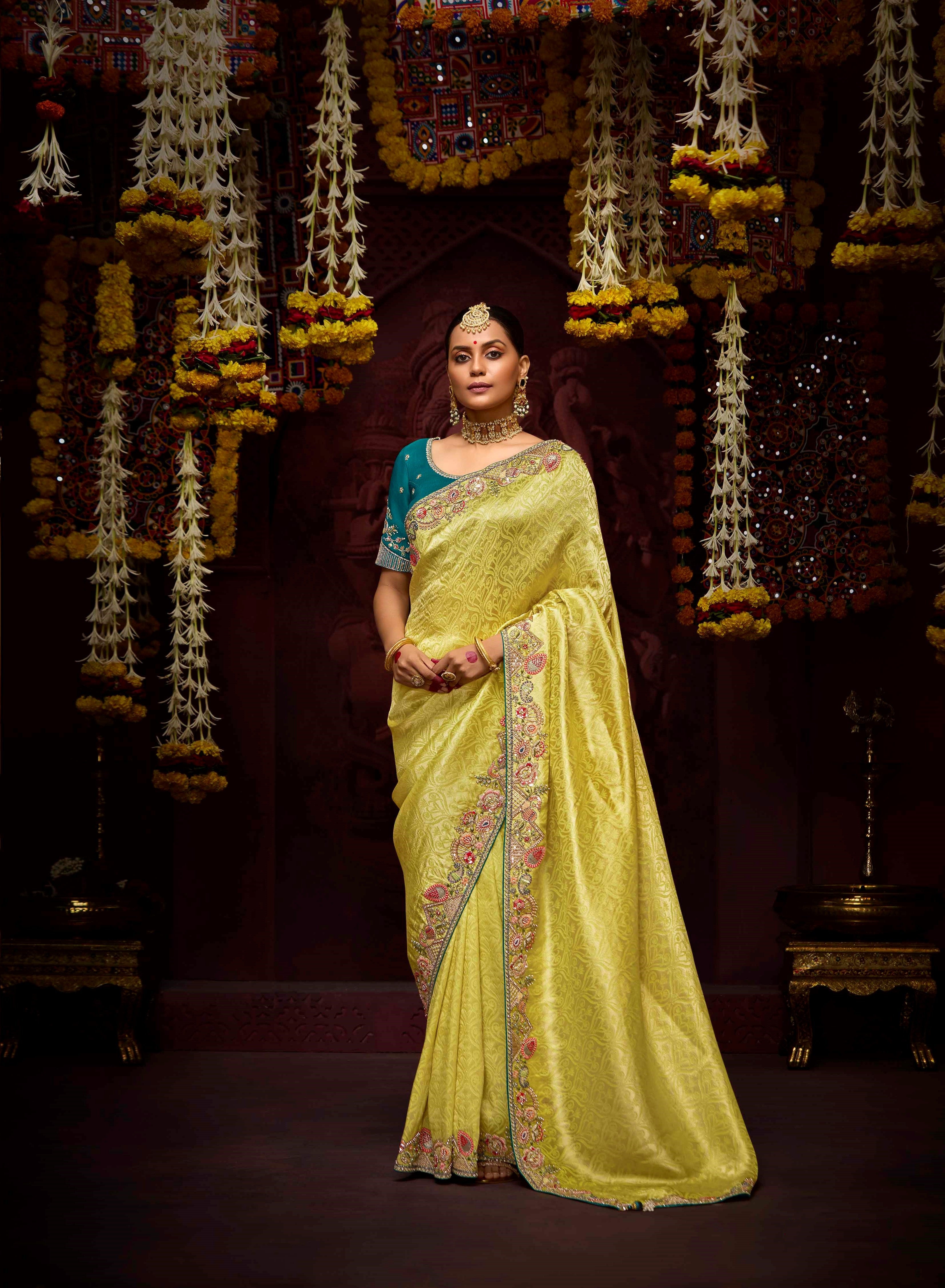 Lemon Yellow Pure Banarasi Zari Weaving Saree