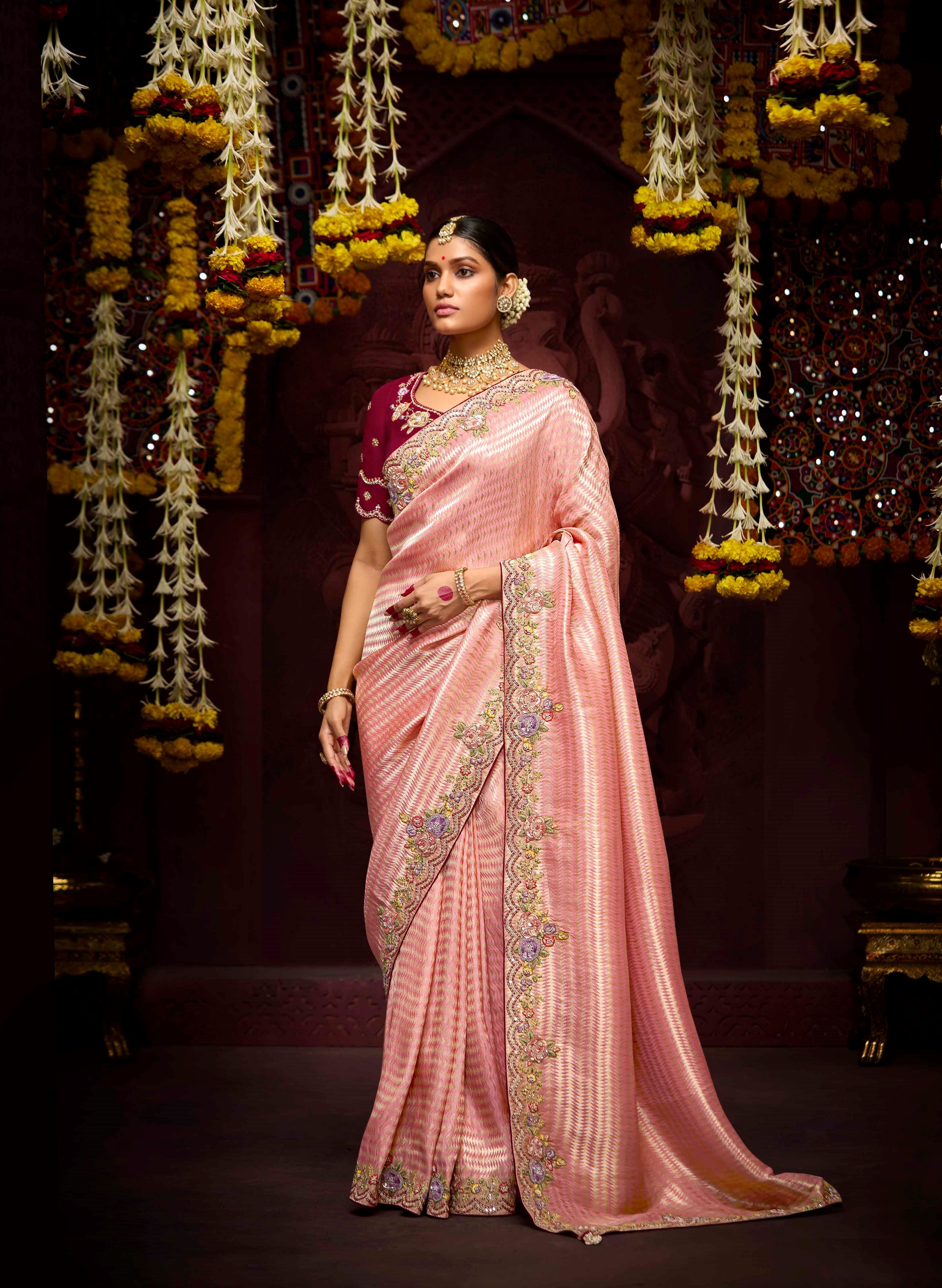 Peach Pure Banarasi Kanjivaram Zari Saree