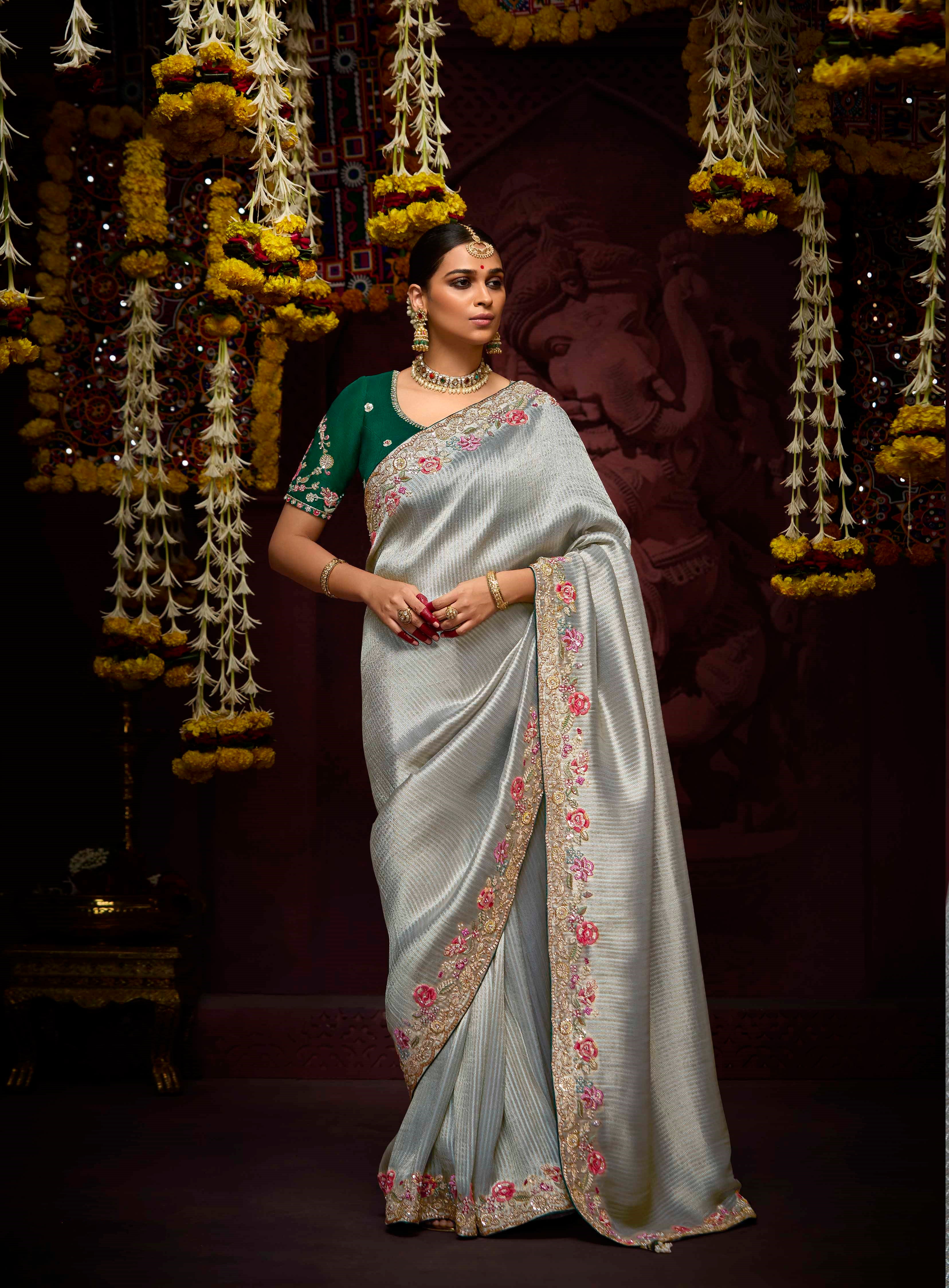 Grey Pure Banarasi Kanjivaram Zari Weaving Saree
