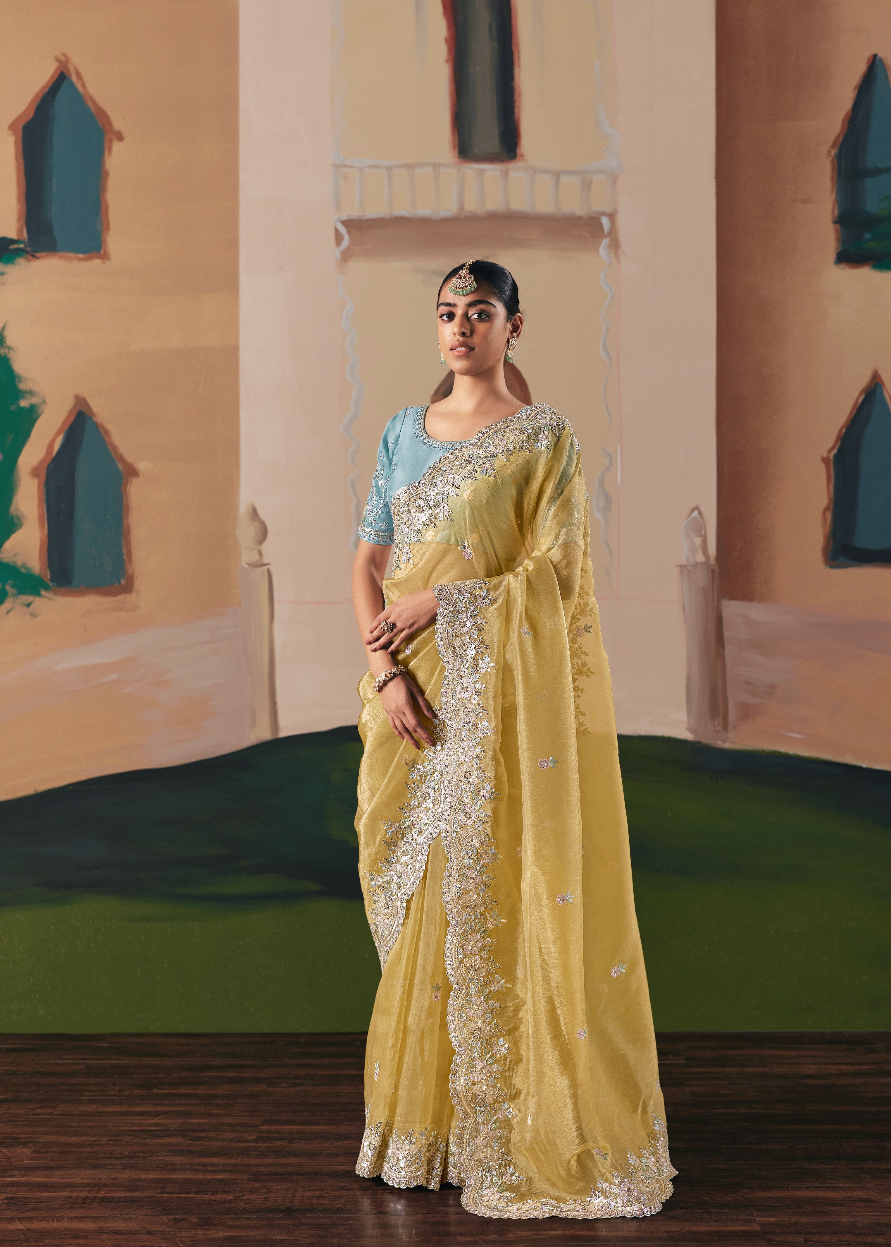 Yellow Fancy Fabric Sequence Work Saree