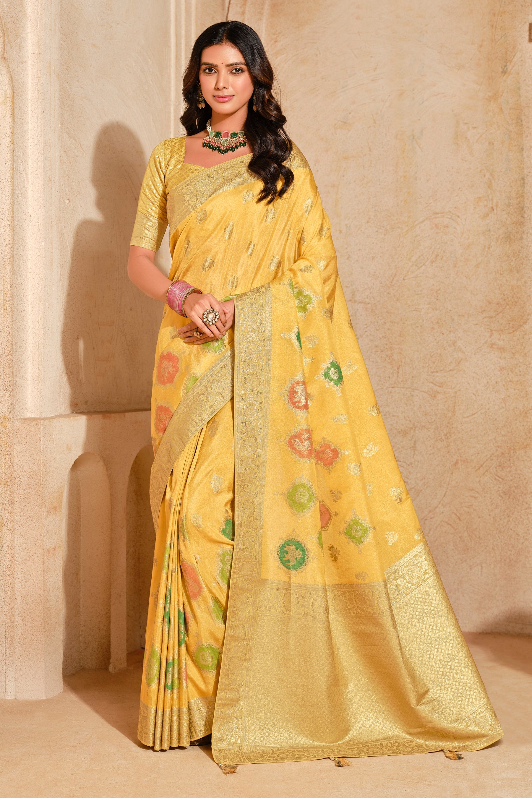 Yellow Silk Zari Weaving Saree