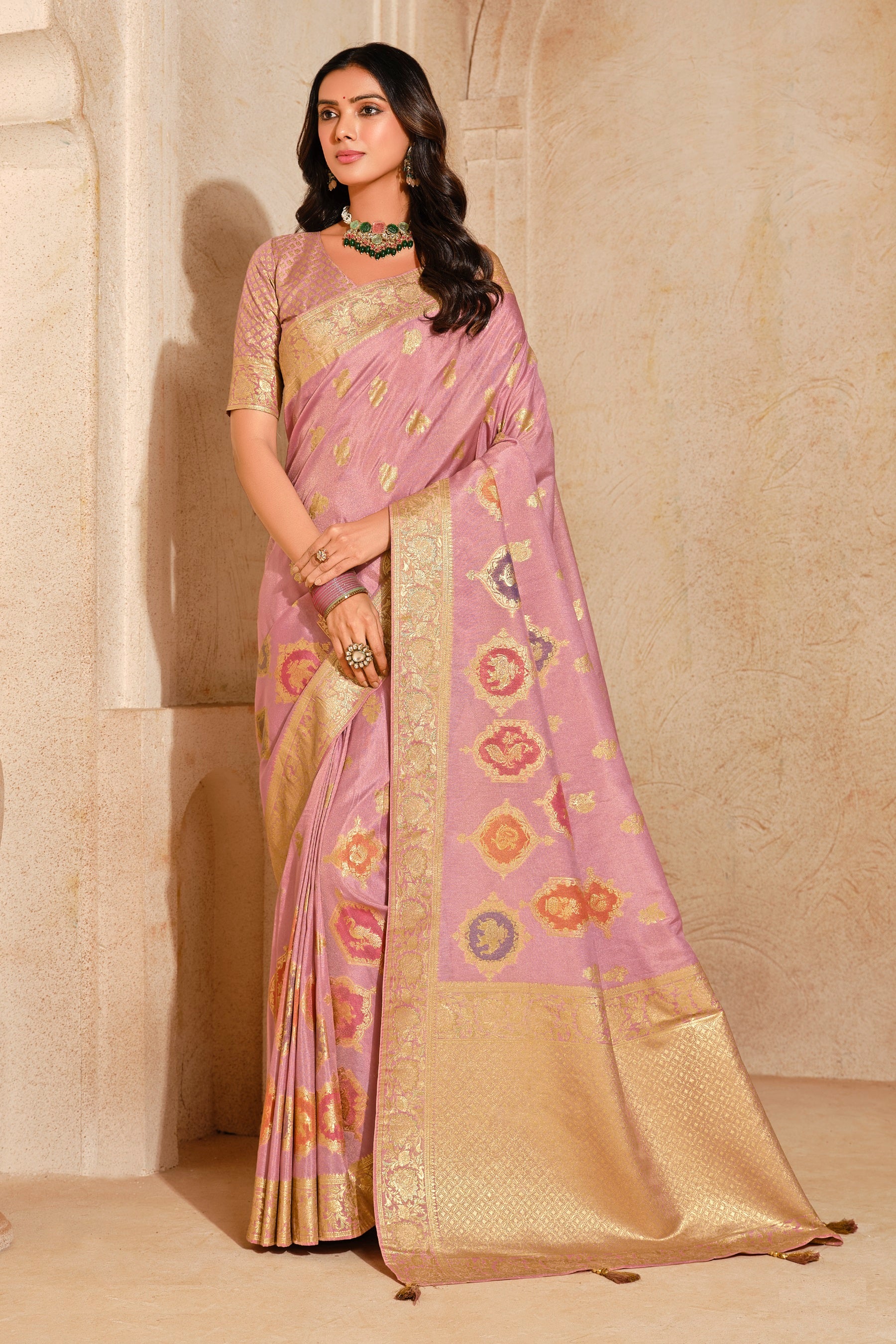 Pink Silk Zari Weaving Saree