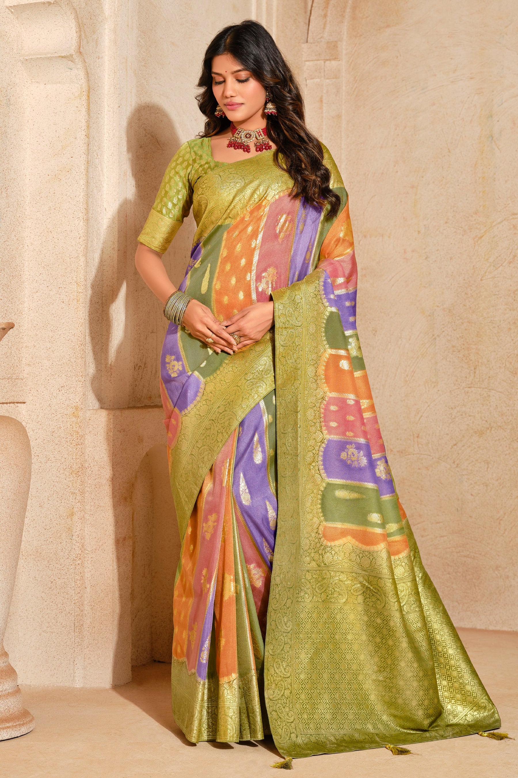 Multicolor Silk Zari Weaving Saree