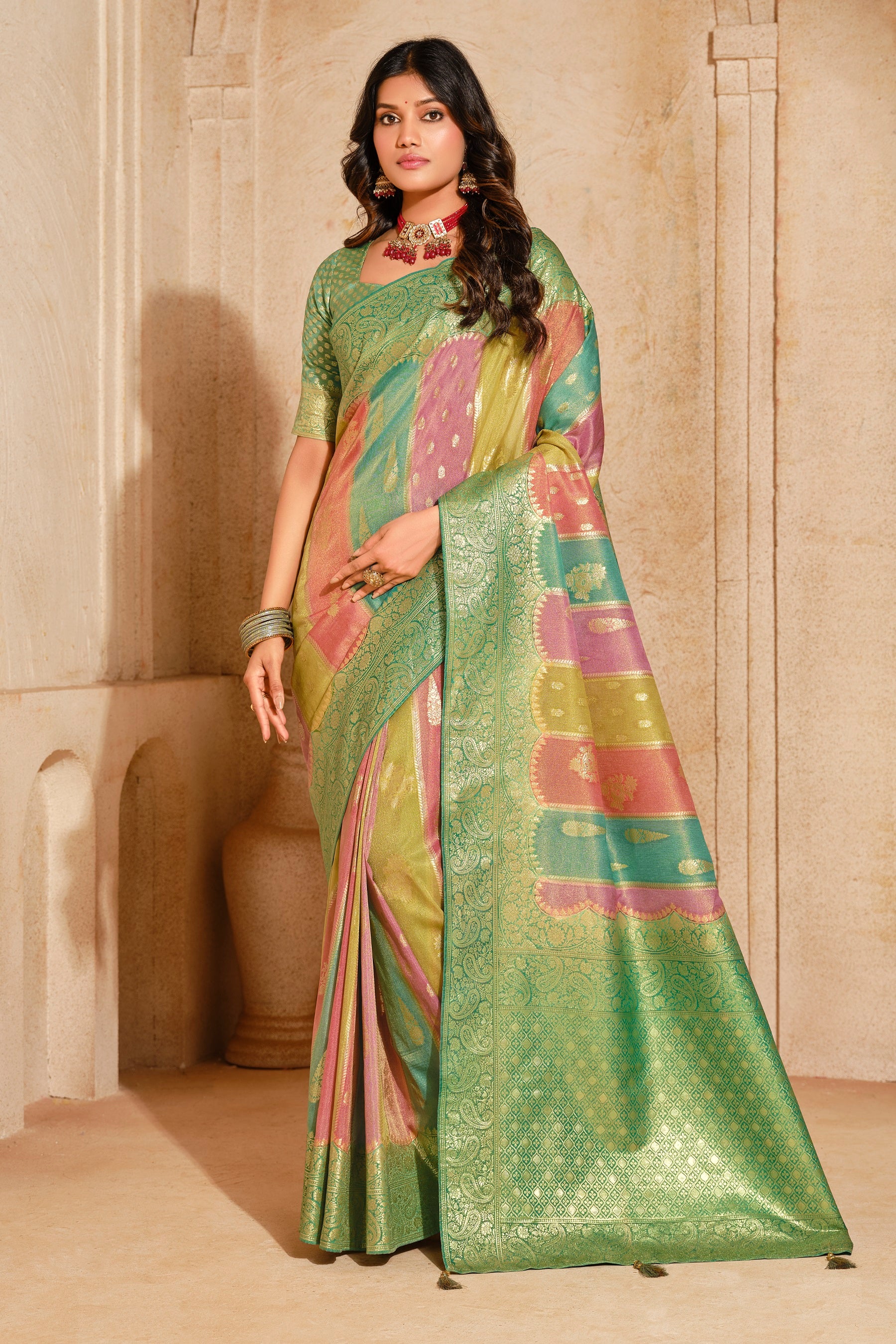 Sea Green Silk Zari Weaving Saree