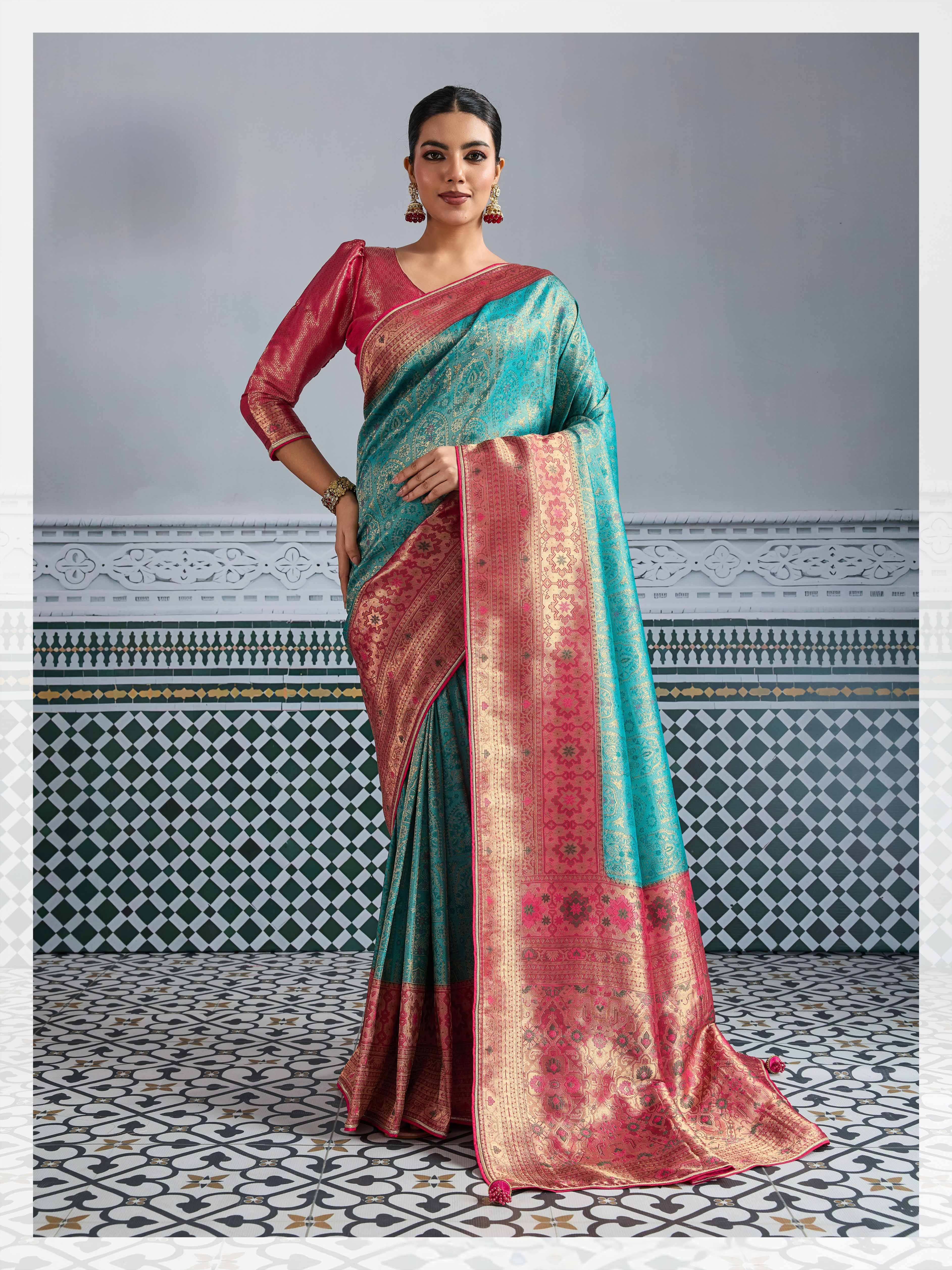 Turquoise Blue Kanjivaram Mul Silk Woven Saree