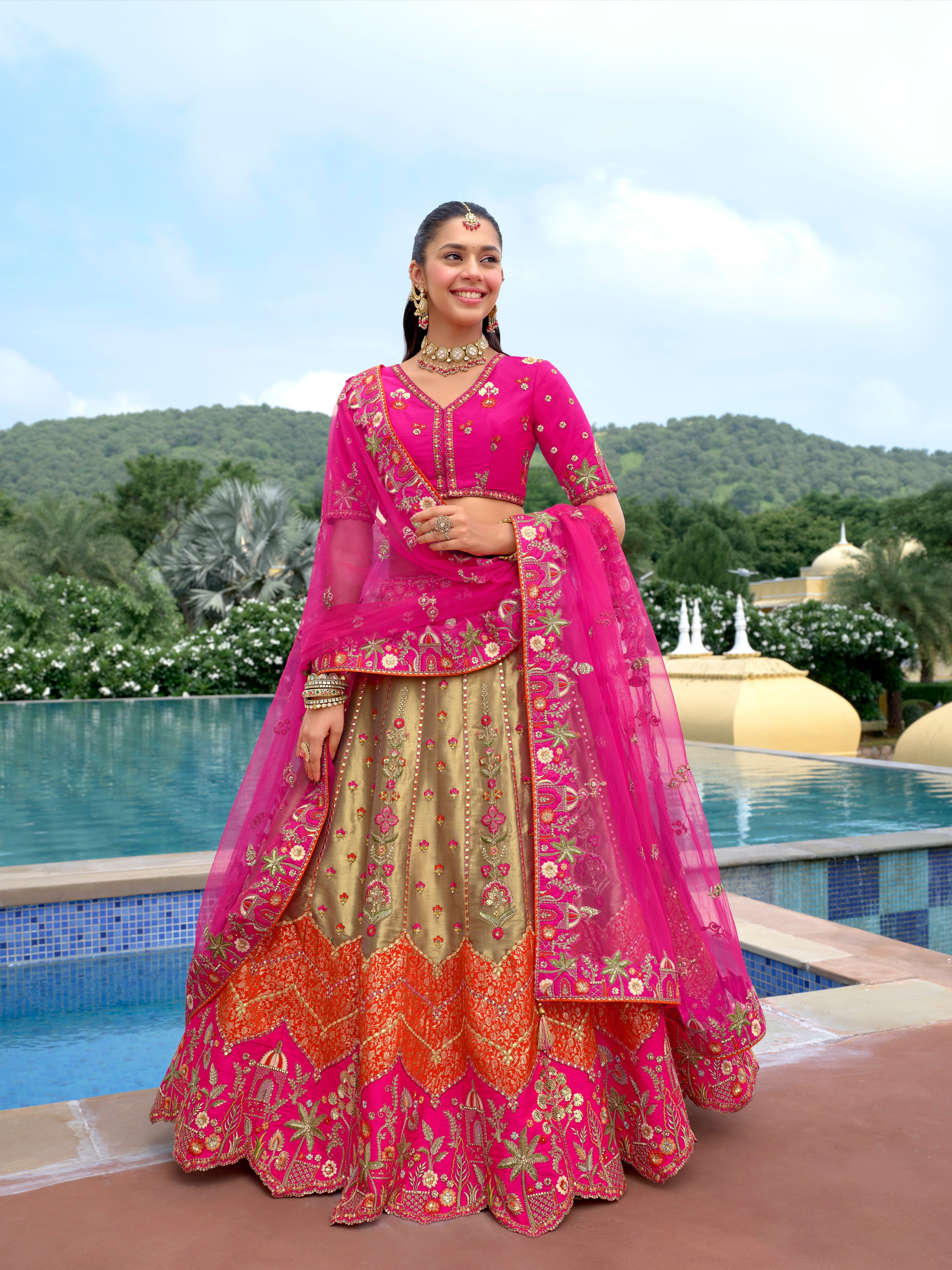 Pink Fancy Silk Embroidery Work Lehenga