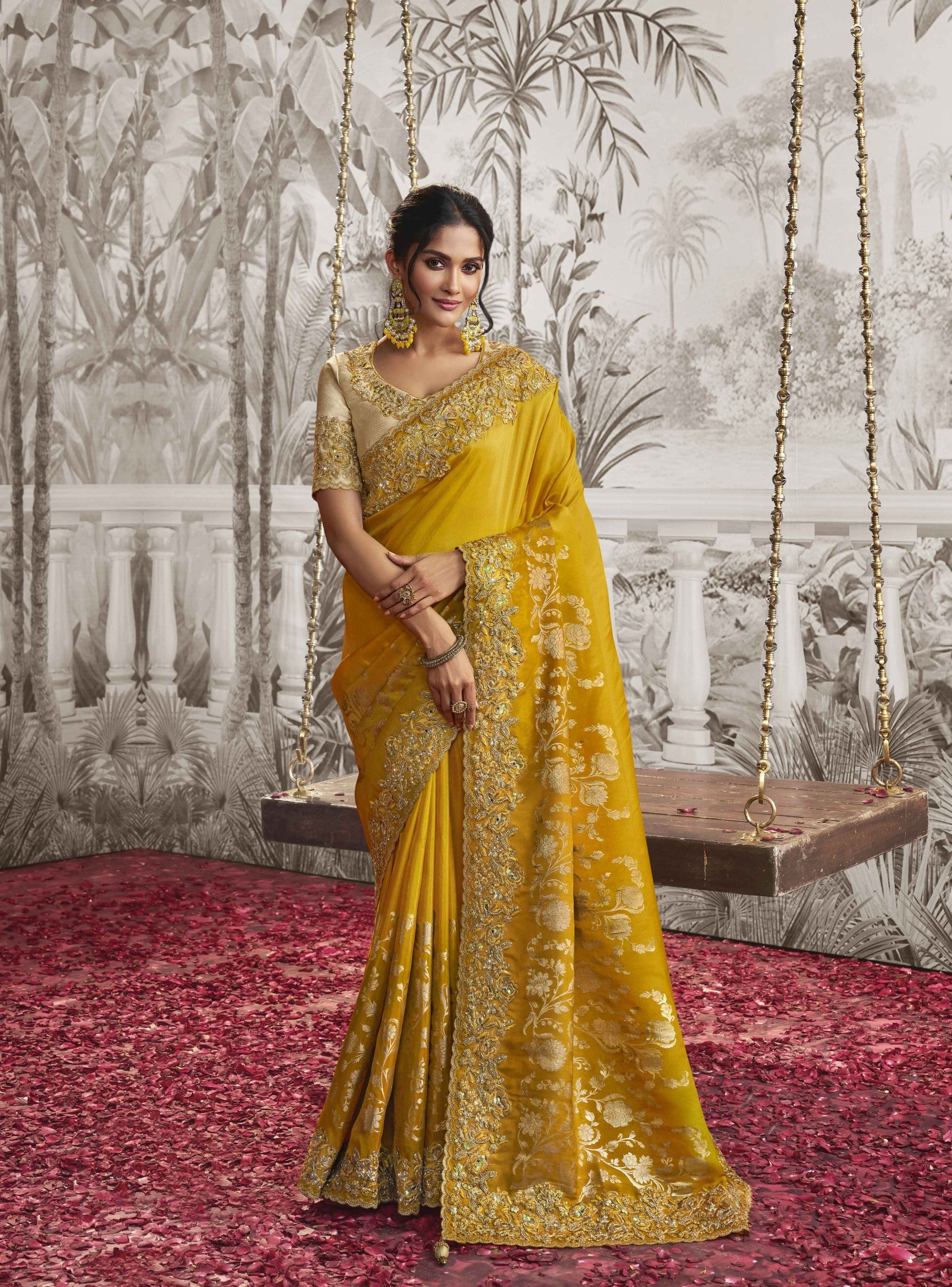 Yellow Soft Fancy Zari Embroidered Saree