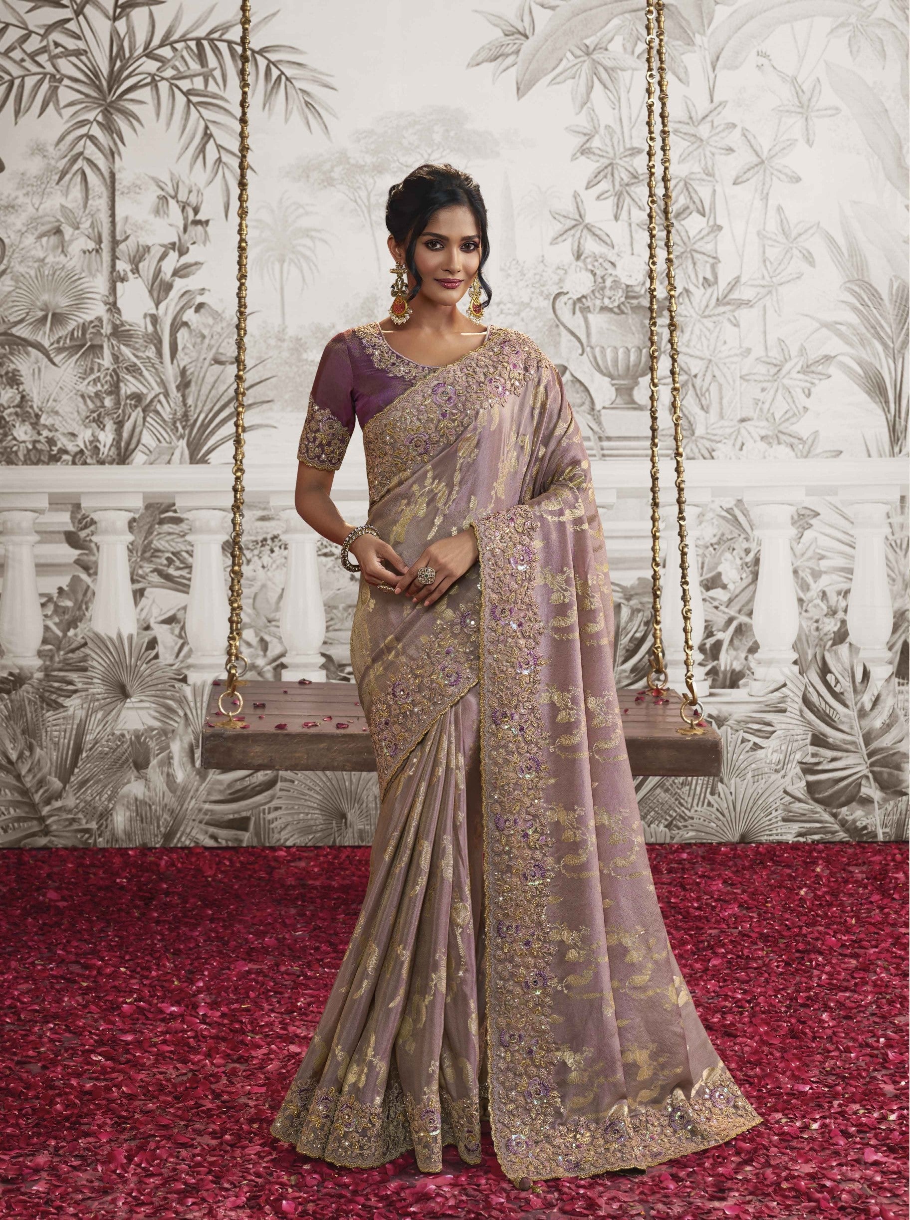 Mauve Soft Fancy Zari Embroidered Saree