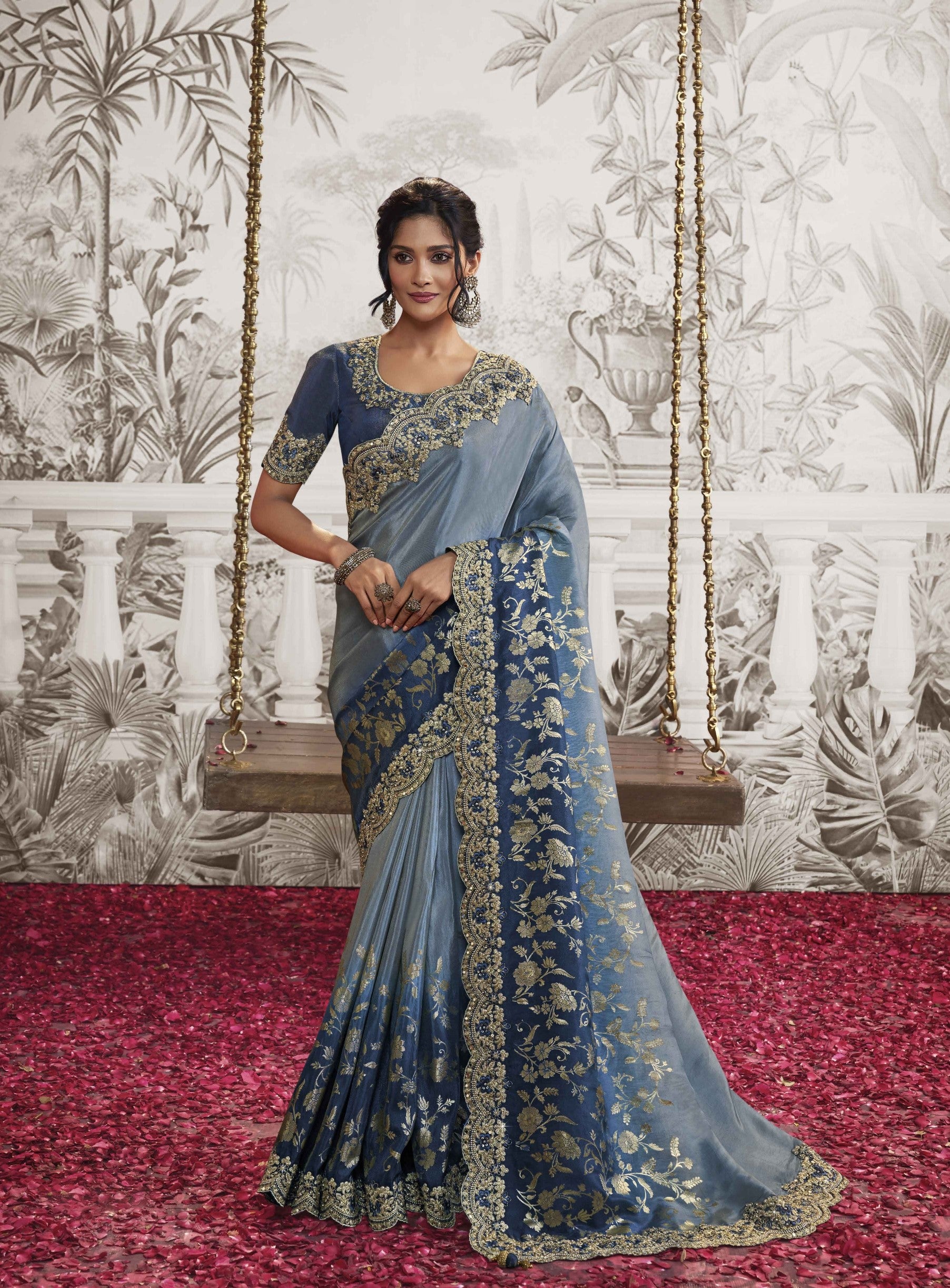 Blue Soft Fancy Zari Embroidered Saree