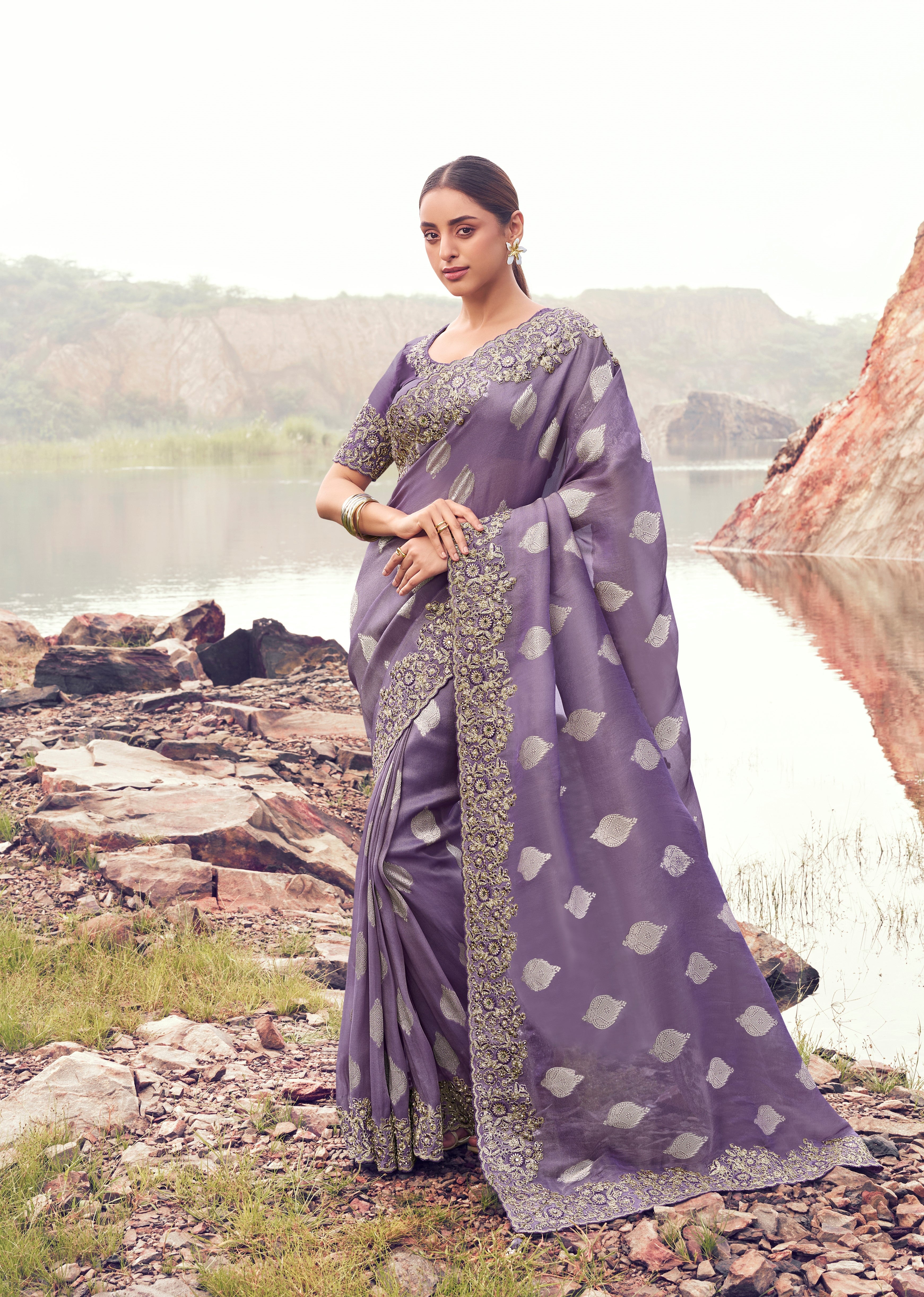 Purple Tissue Silk Jacquard Saree