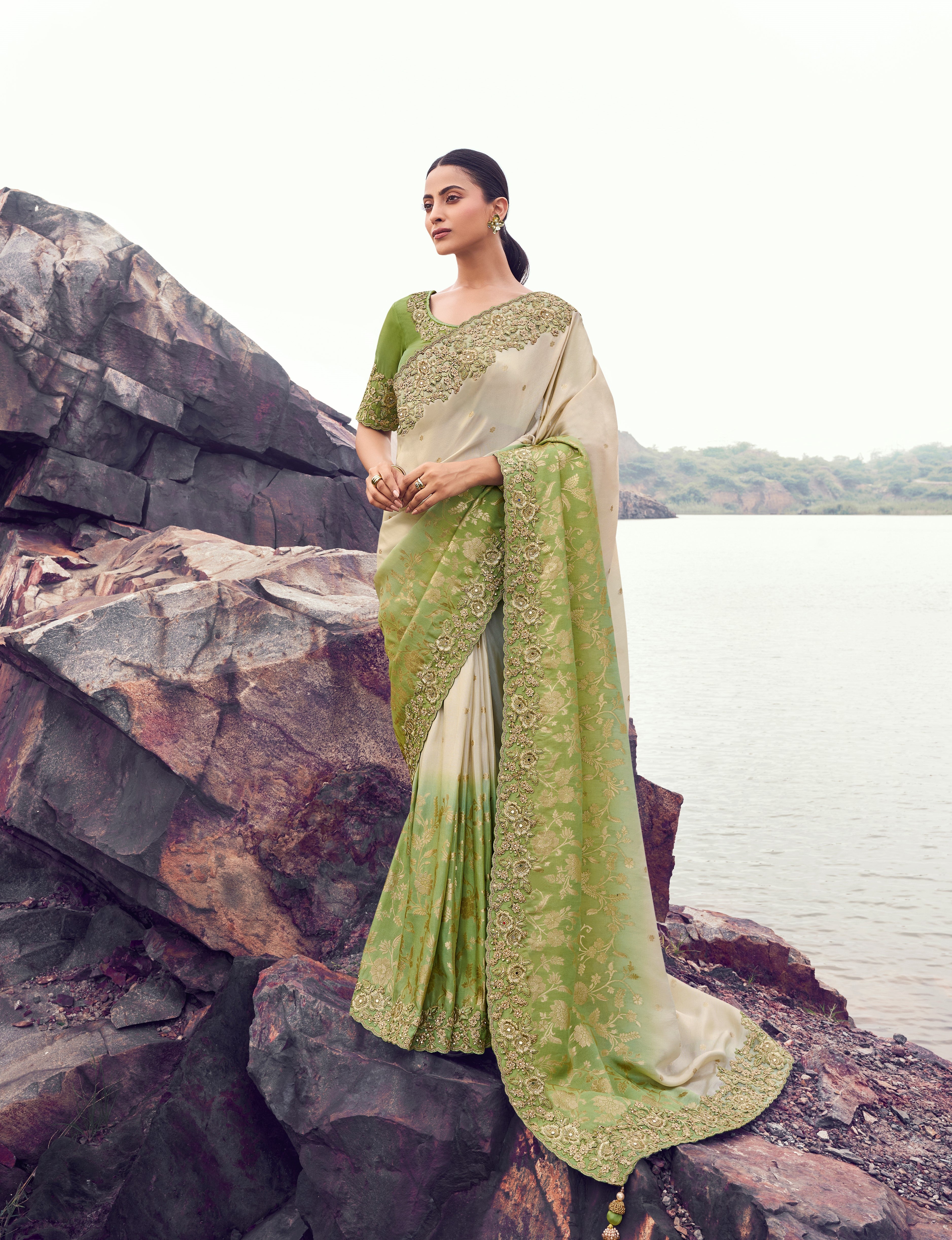 Green Shaded Tissue Silk Jacquard Saree