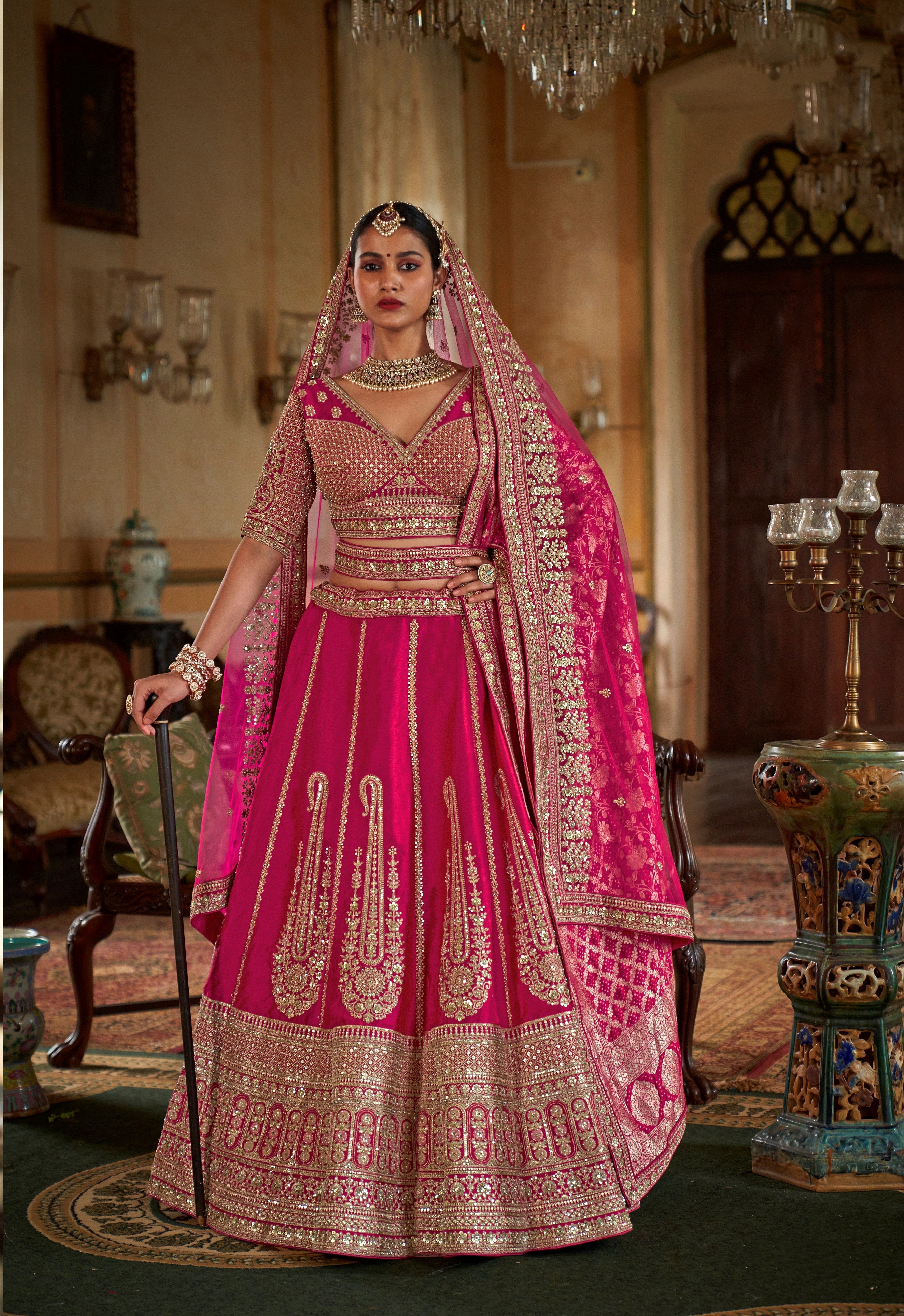 Bright Pink Bridal Tone Silk Embroidery Lehenga