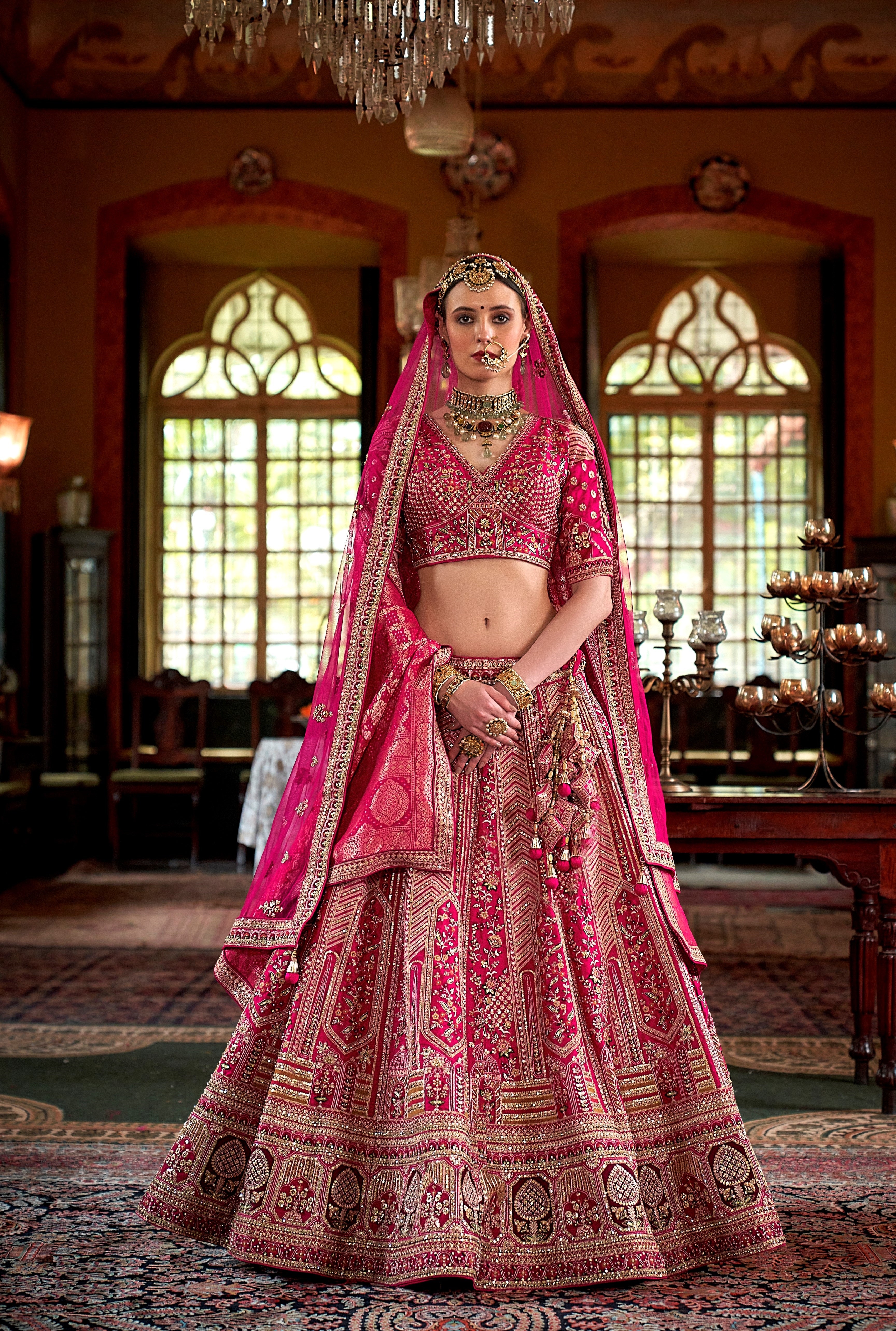 Pink Bridal Silk Embroidered Work Lehenga