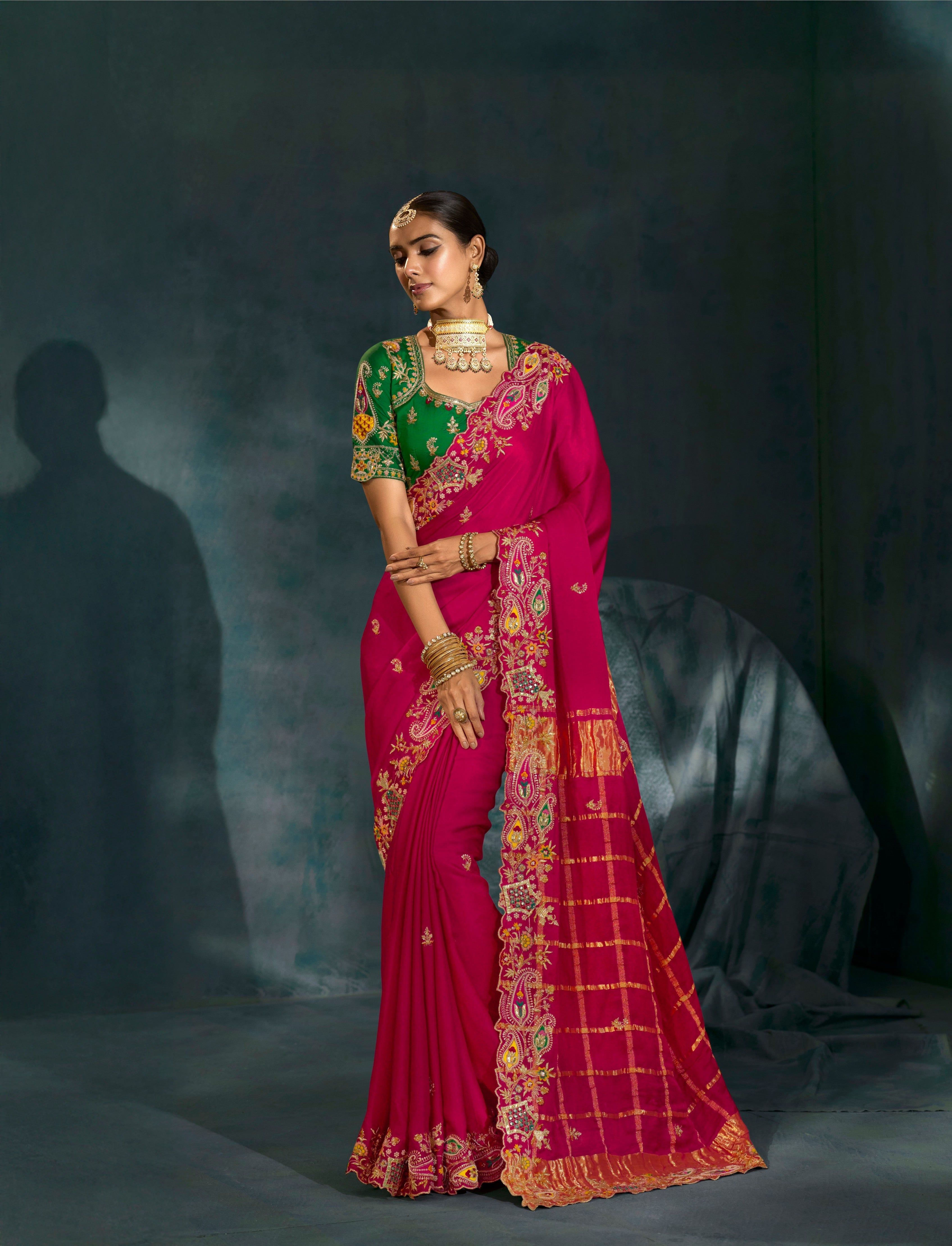Rani Pure Gajji Silk Jari Thread Handwork Saree