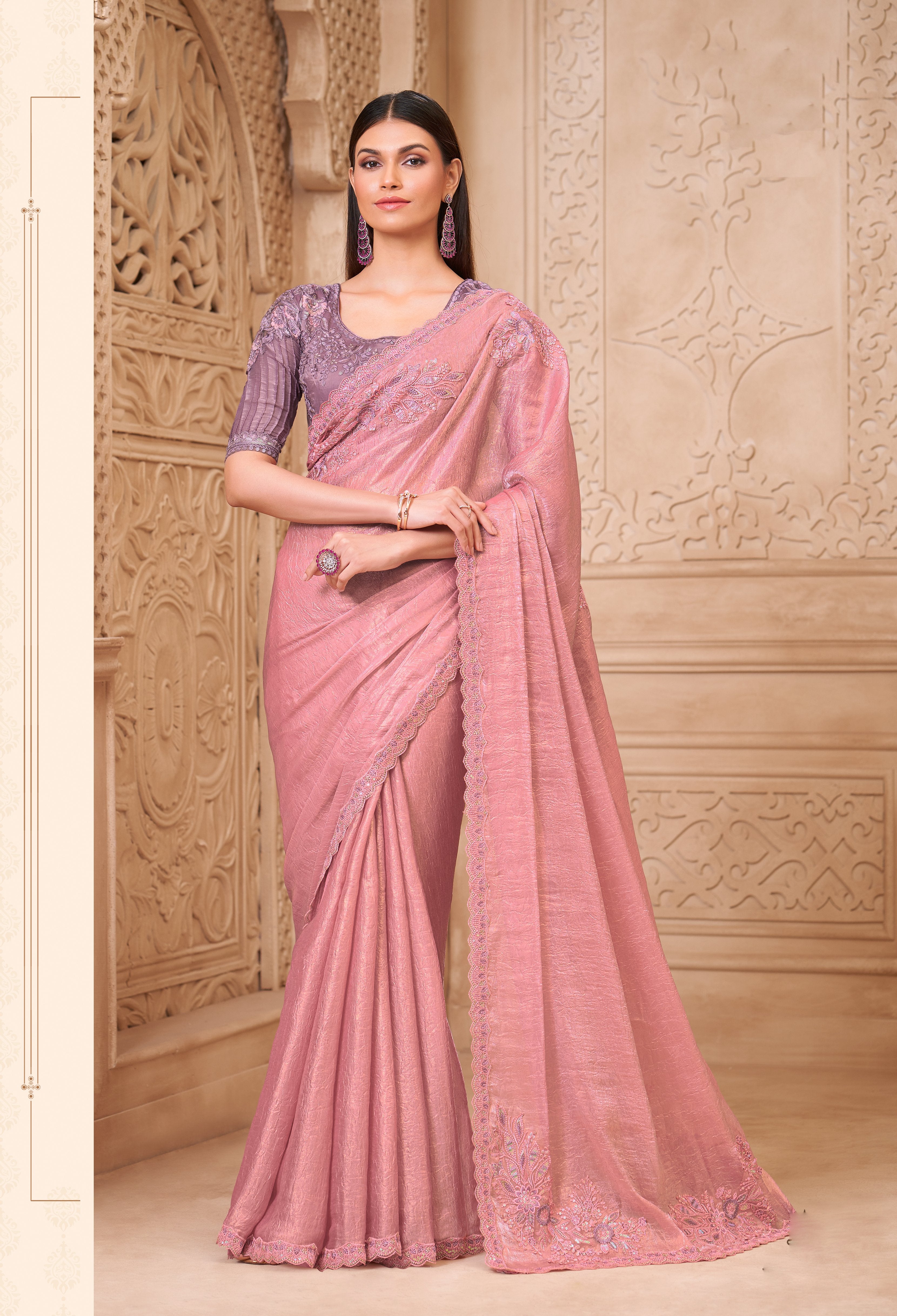 Pink Satin Georgette Satin Silk Work Saree