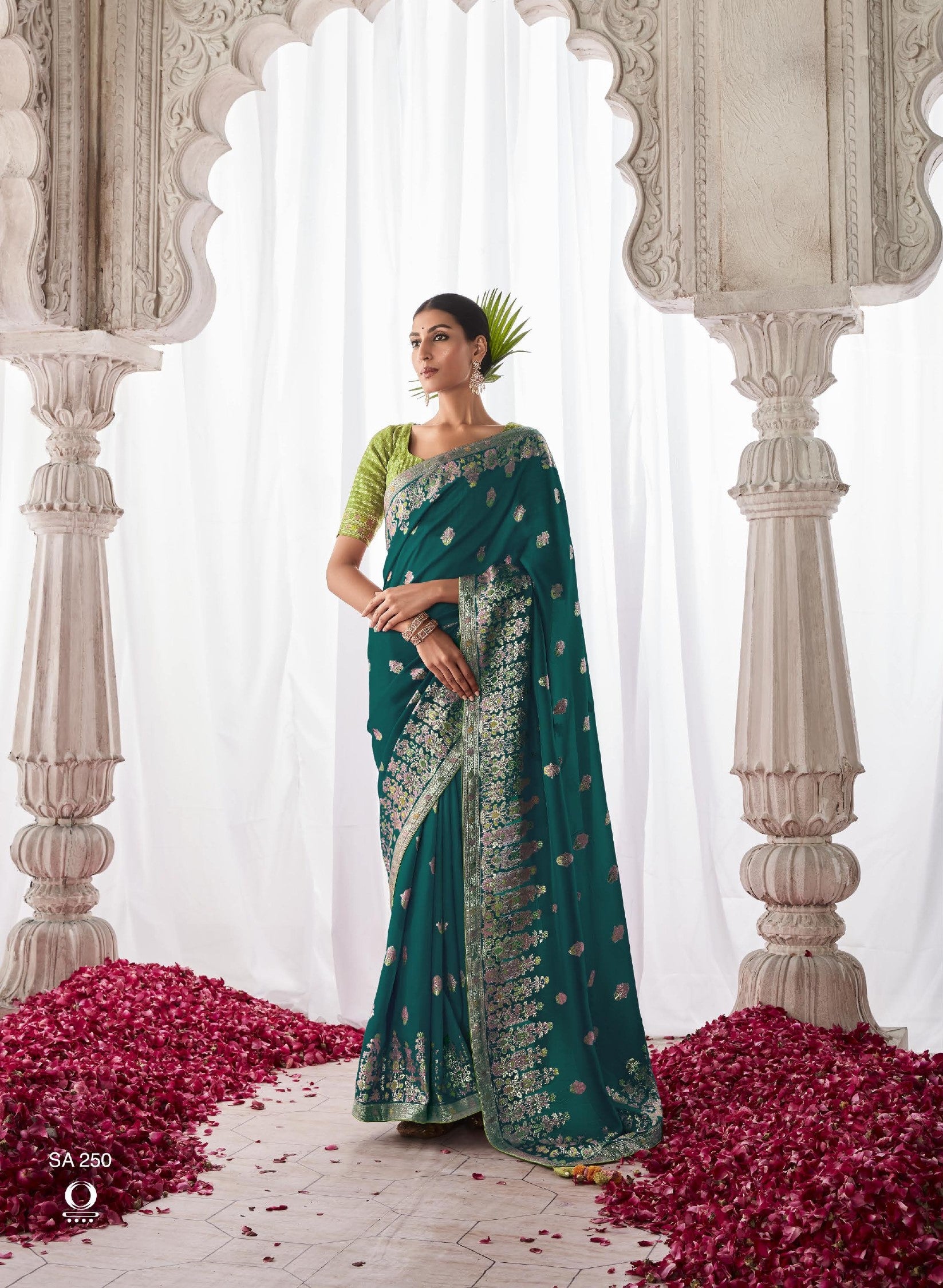 Teal Kora Silk Festival Wear Saree