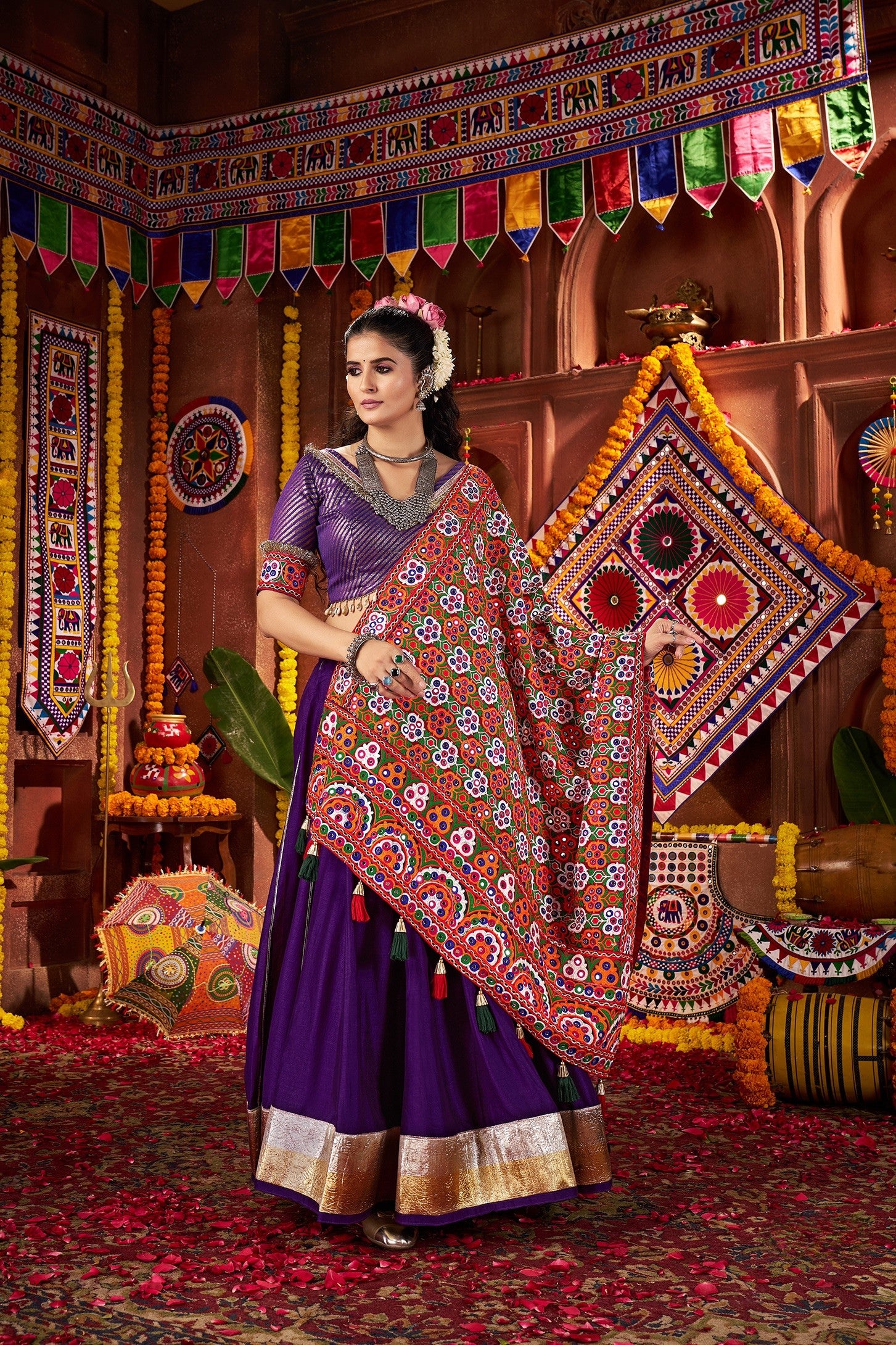Purple Silk Mirror work Lehenga choli