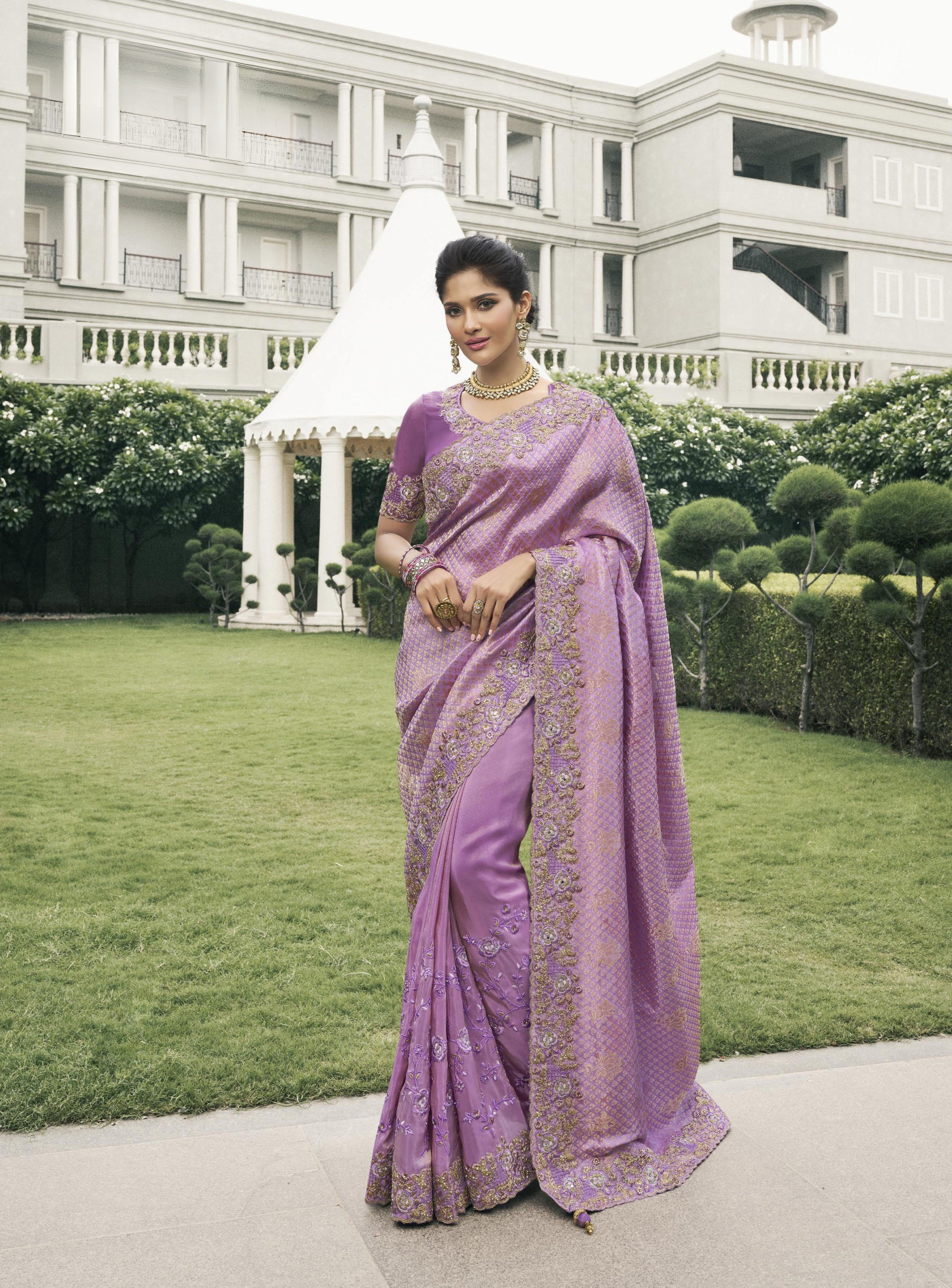 Purple Tissue Silk Stone Work Saree