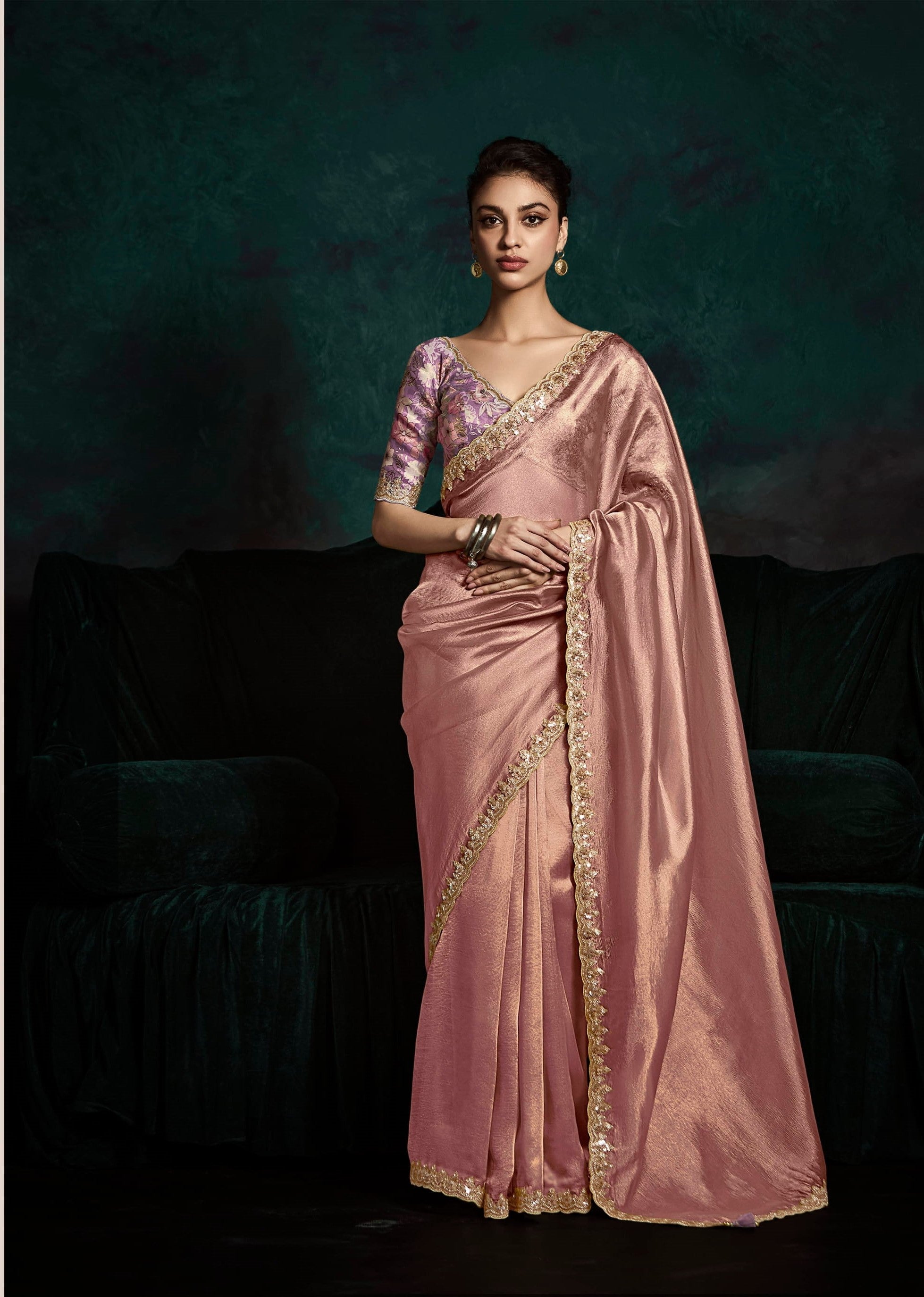 pink Tissue Silk Embroidered Saree