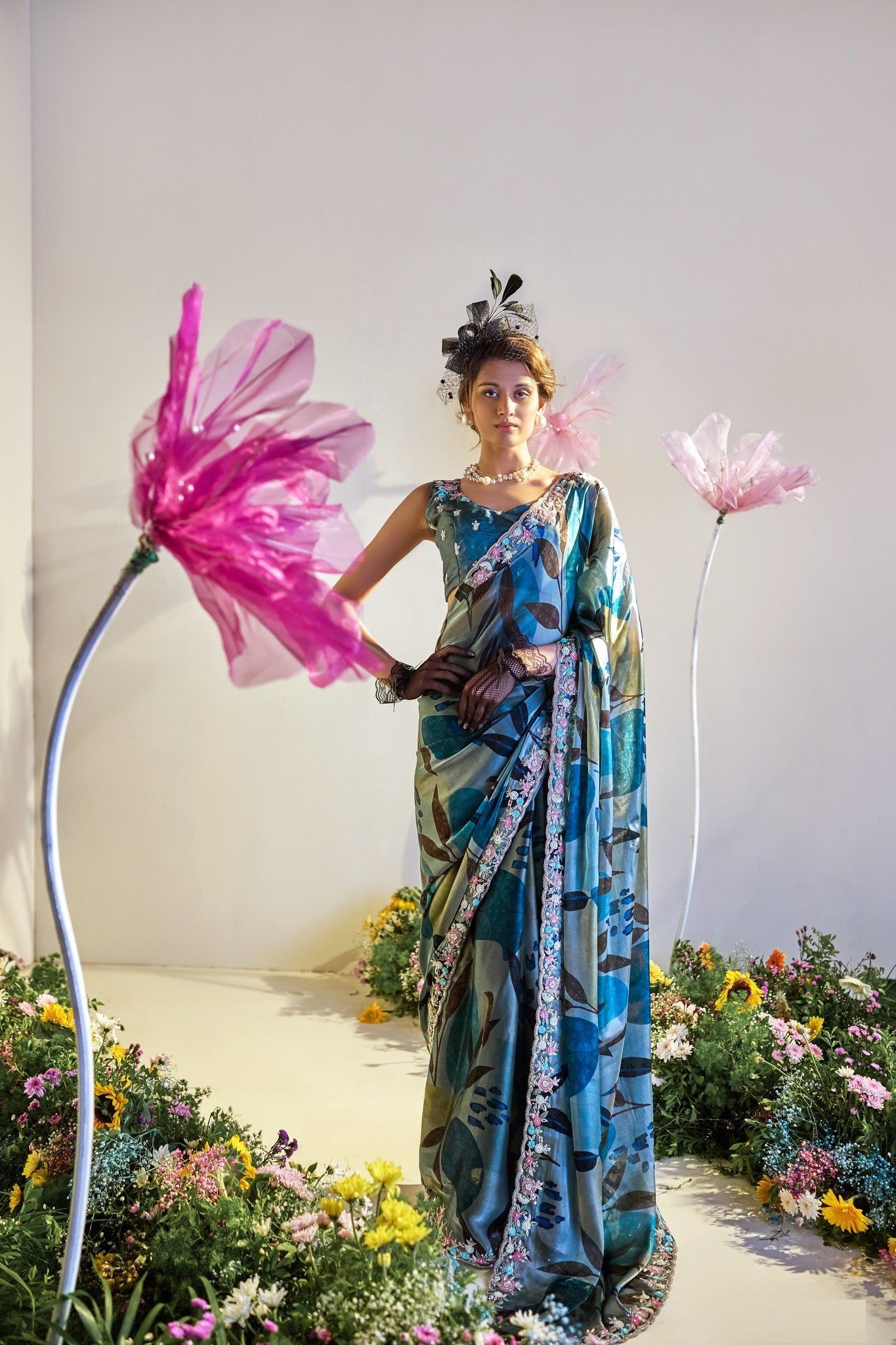 Blue Jimmichoo Digital Print Sequin Saree