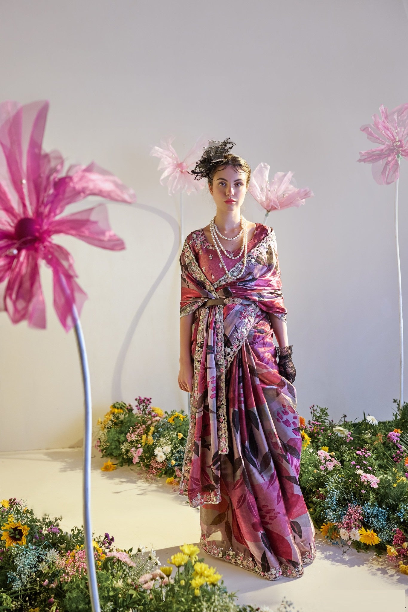 Pink Jimmichoo Digital Print Sequin Saree