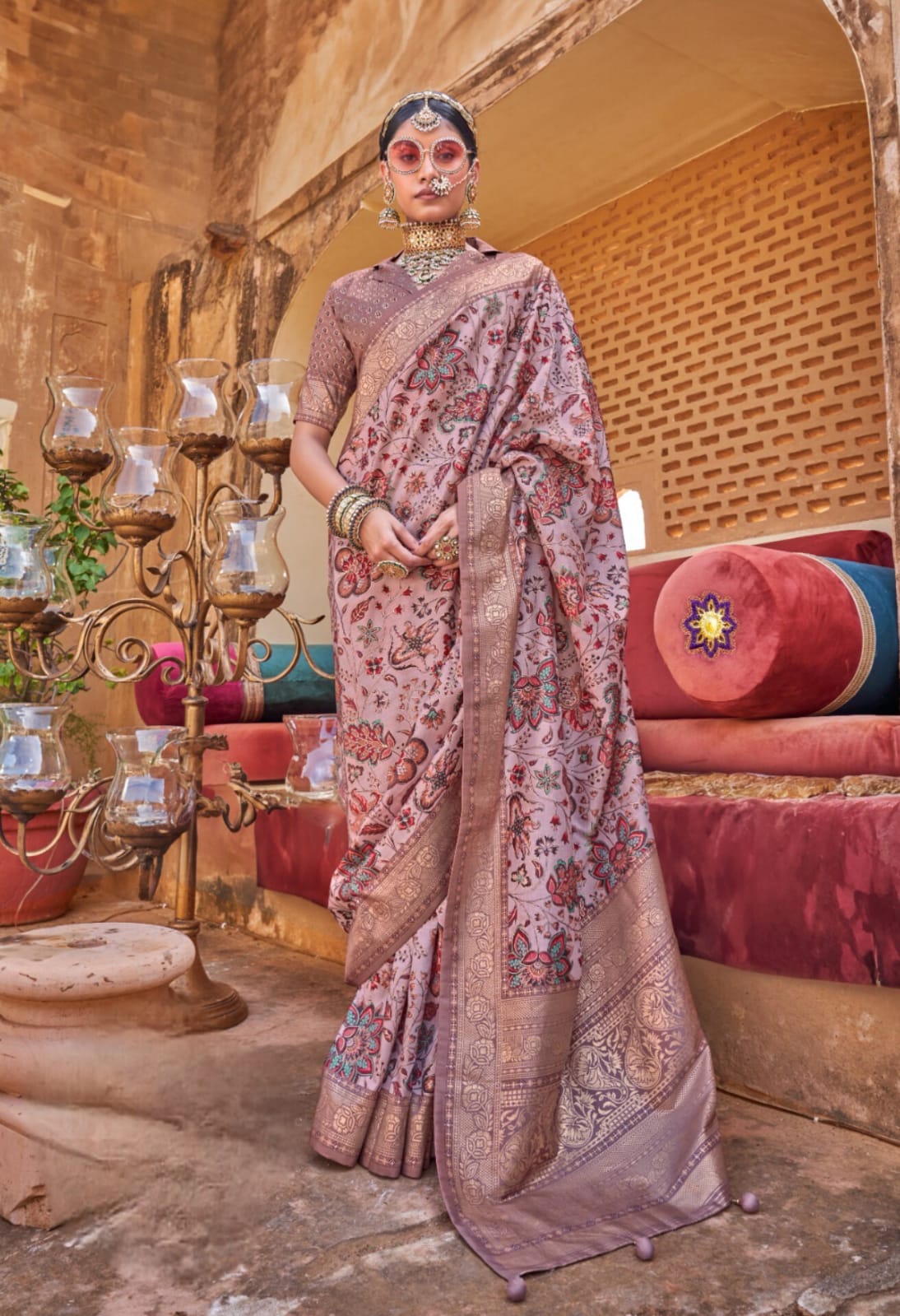 Dusty Rose Floral Printed Saree