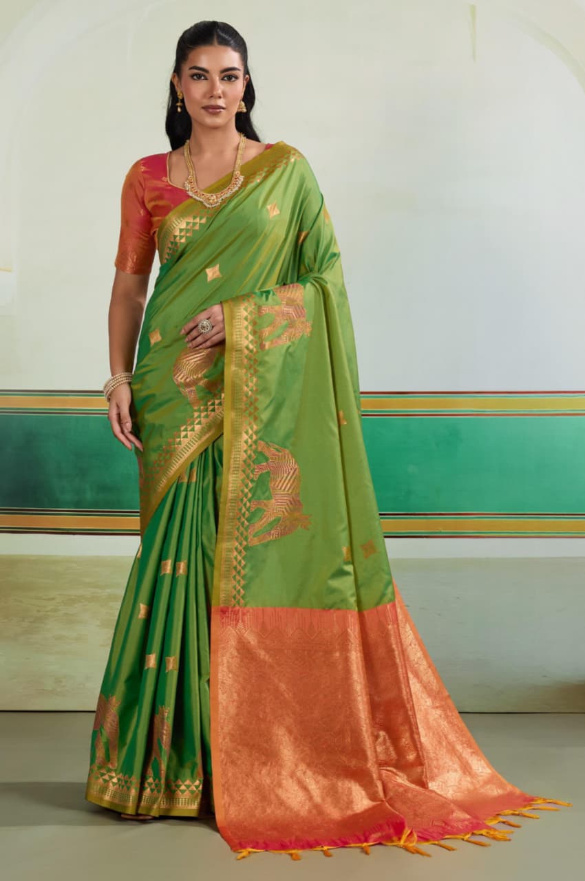 Green Pure Silk Handloom Weaving Saree