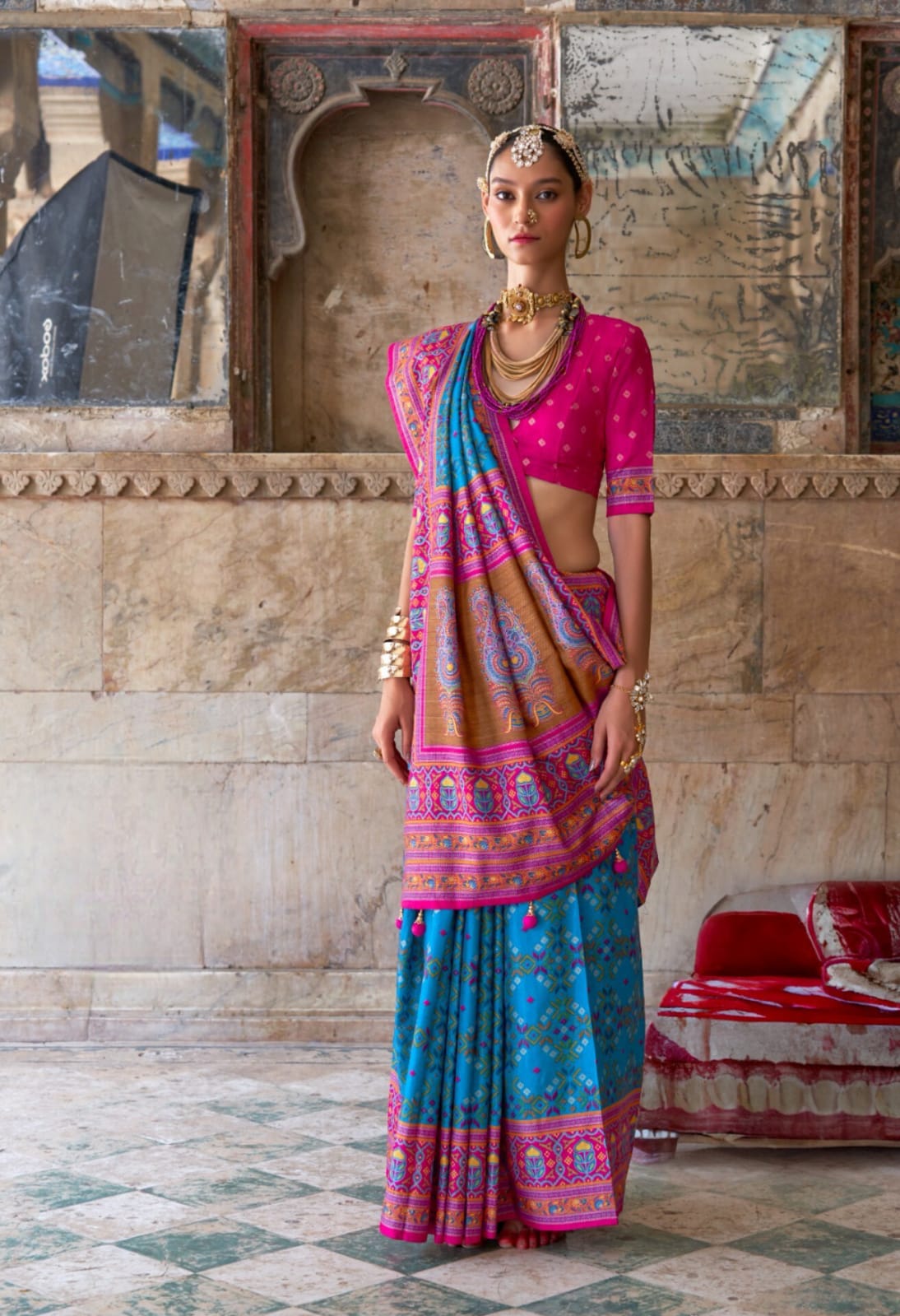 Blue Pv Silk Luxury Print Saree