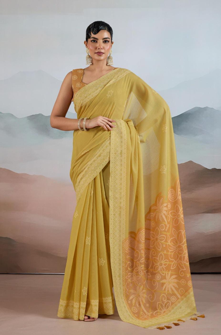 Yellow Pure Viscose Cotton Handloom Weaving Saree