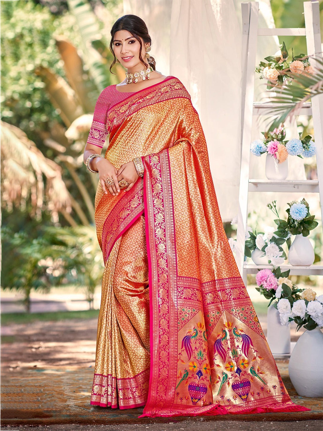 Orange Kanjivaram Silk Weaving Saree