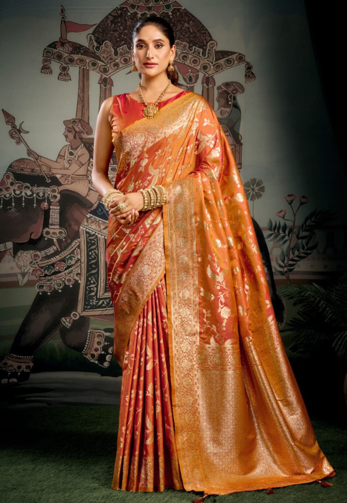Orange Soft Silk Zari Weaving Saree