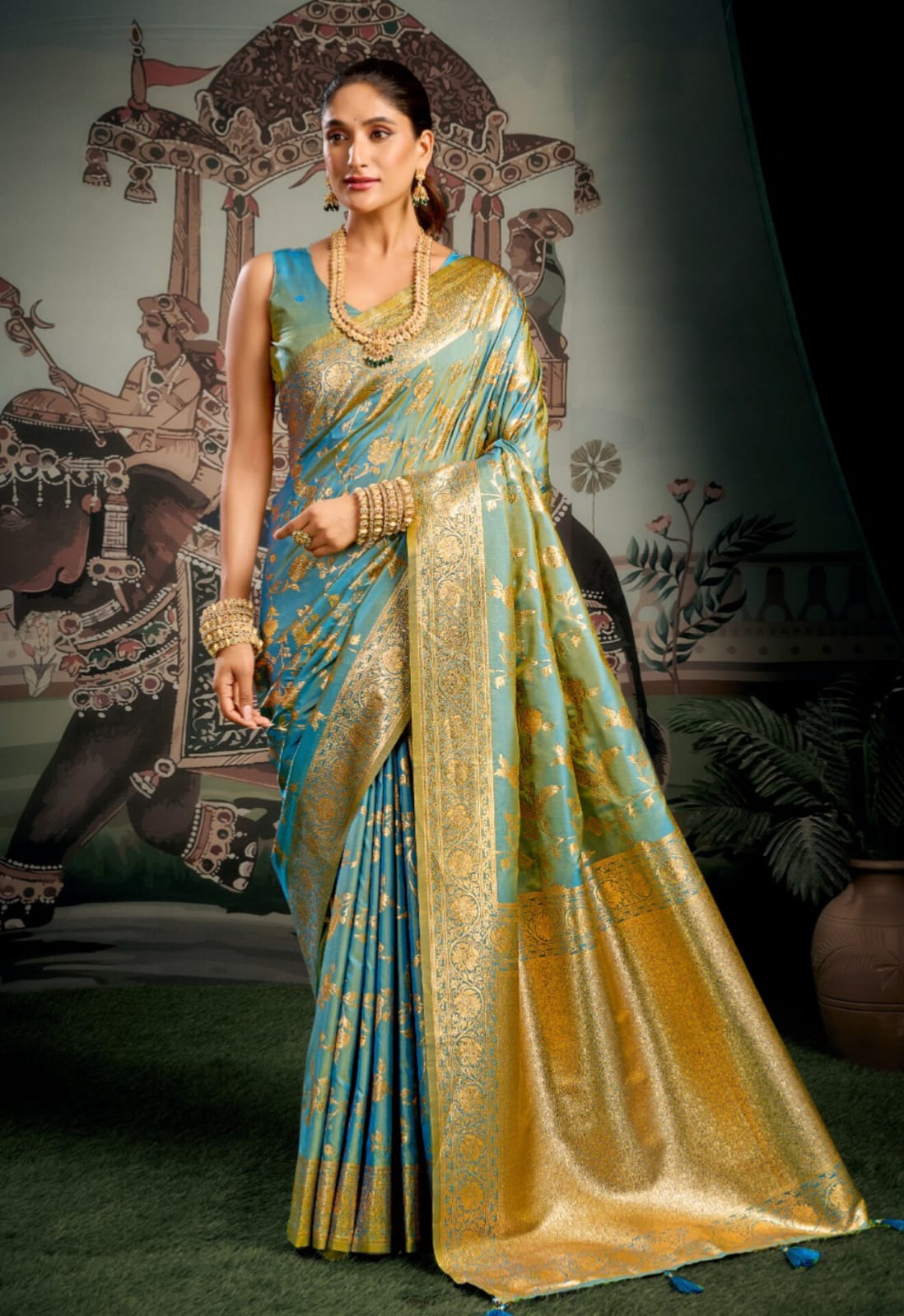 Sky Blue Soft Silk Zari Weaving Saree