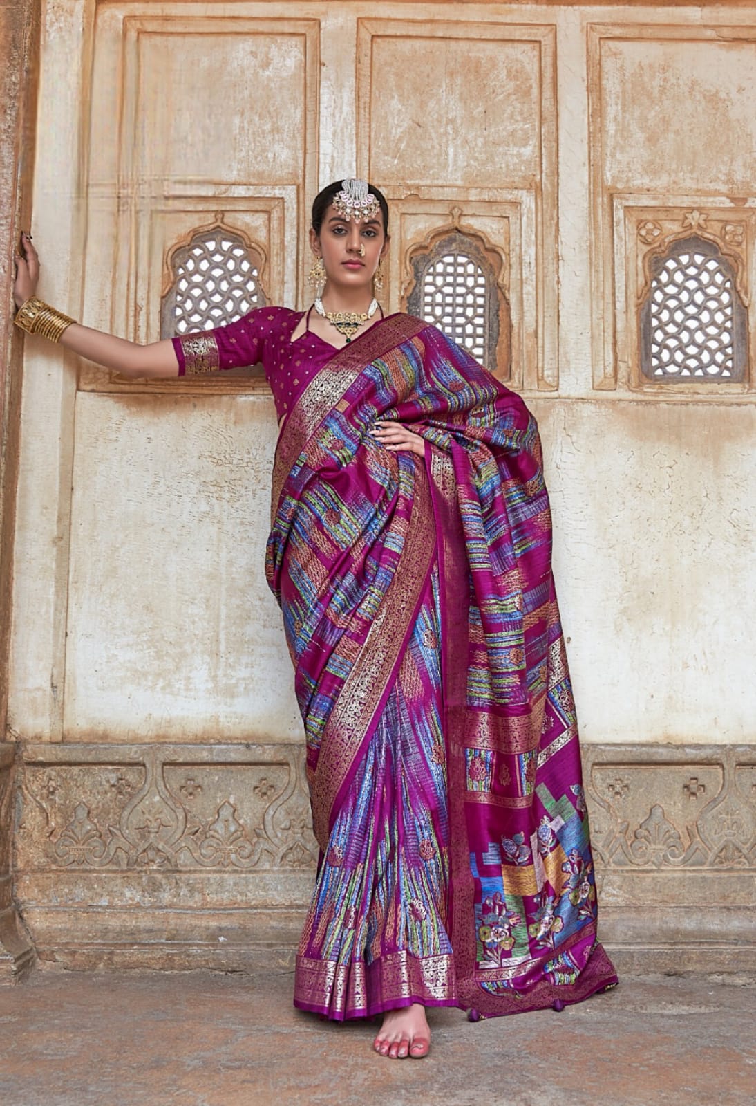 Purple Mercerizer Sigma Silk Patola Design Saree