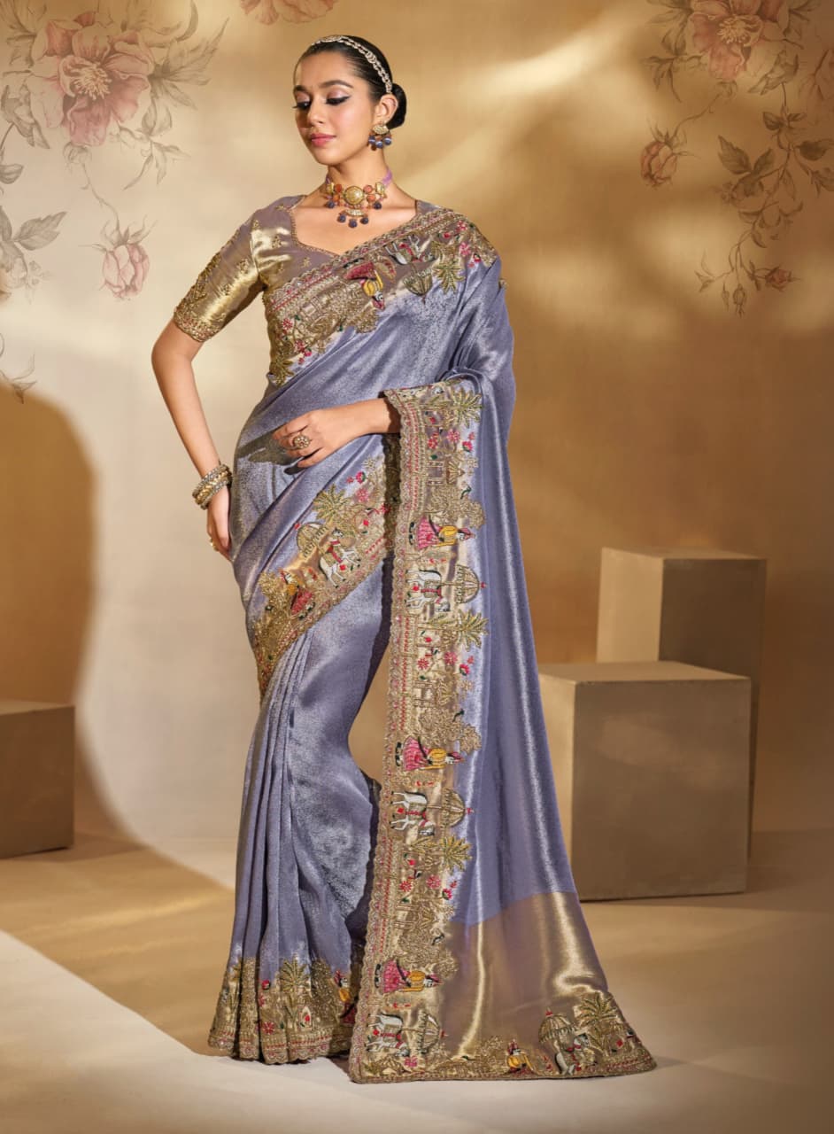 Purple Pure Ziraf Silk Handwork Saree