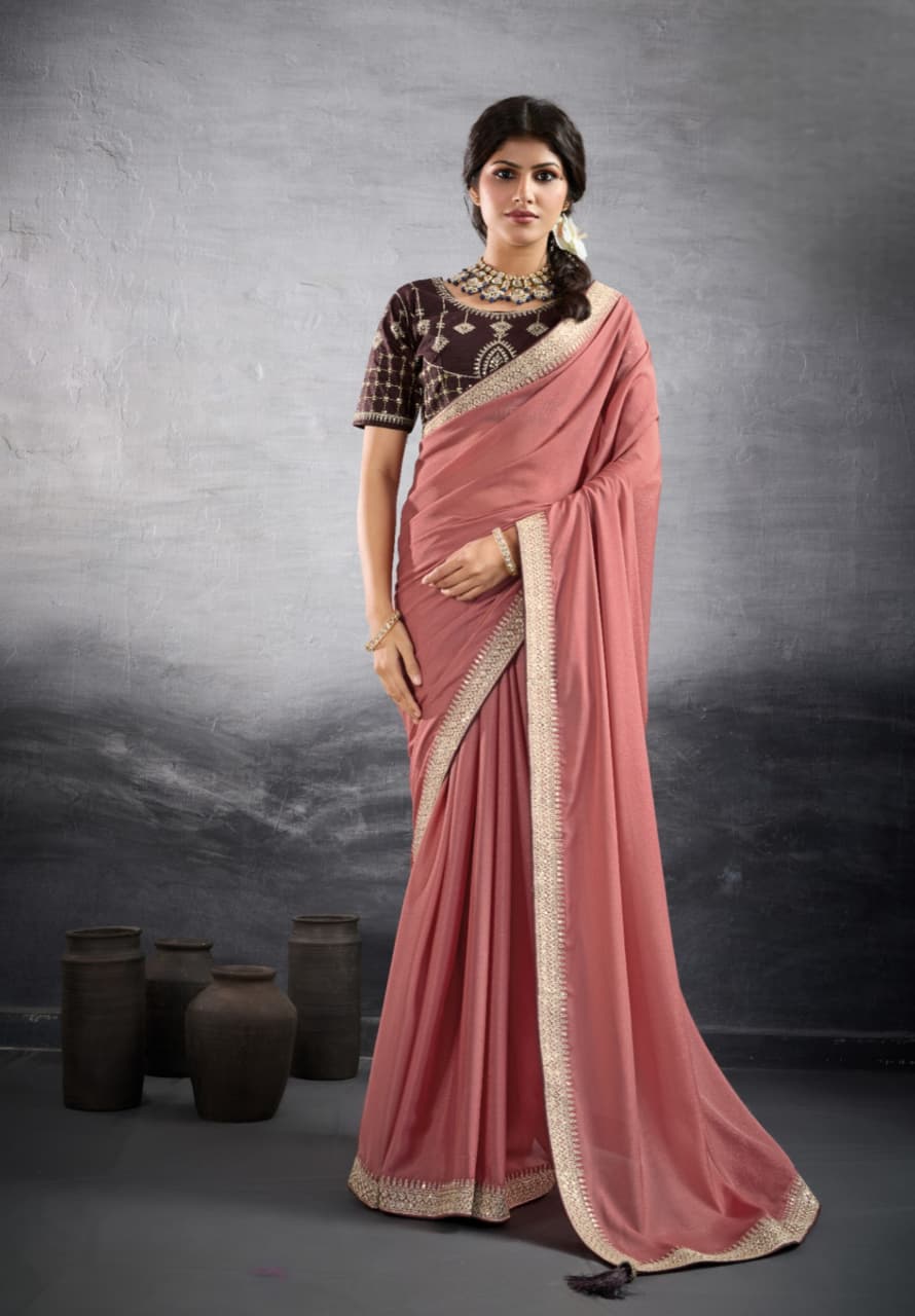 Rose Pink Georgette Heavy Border Saree