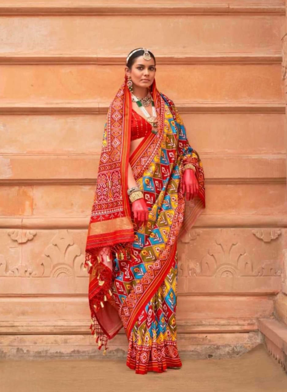 Red Multicolor Soft P.V.Silk Patola Print Weaving Saree