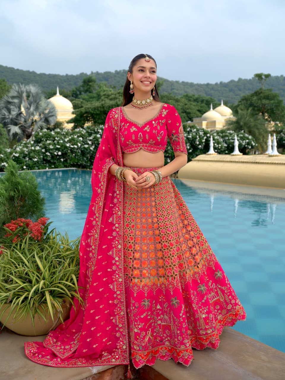 Rani Pink Fancy Silk Cutwork Designer Lehenga