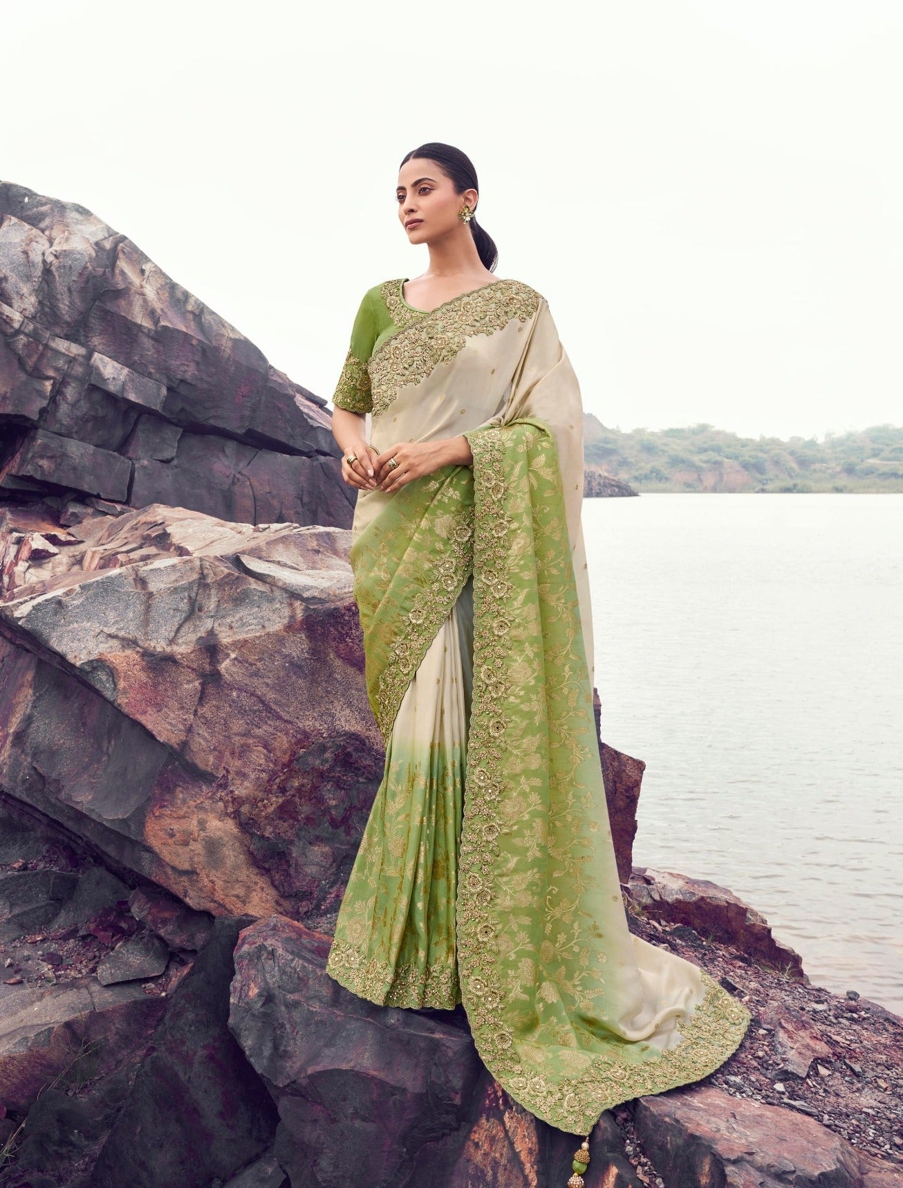 Green Shaded Tissue Silk Jacquard Saree