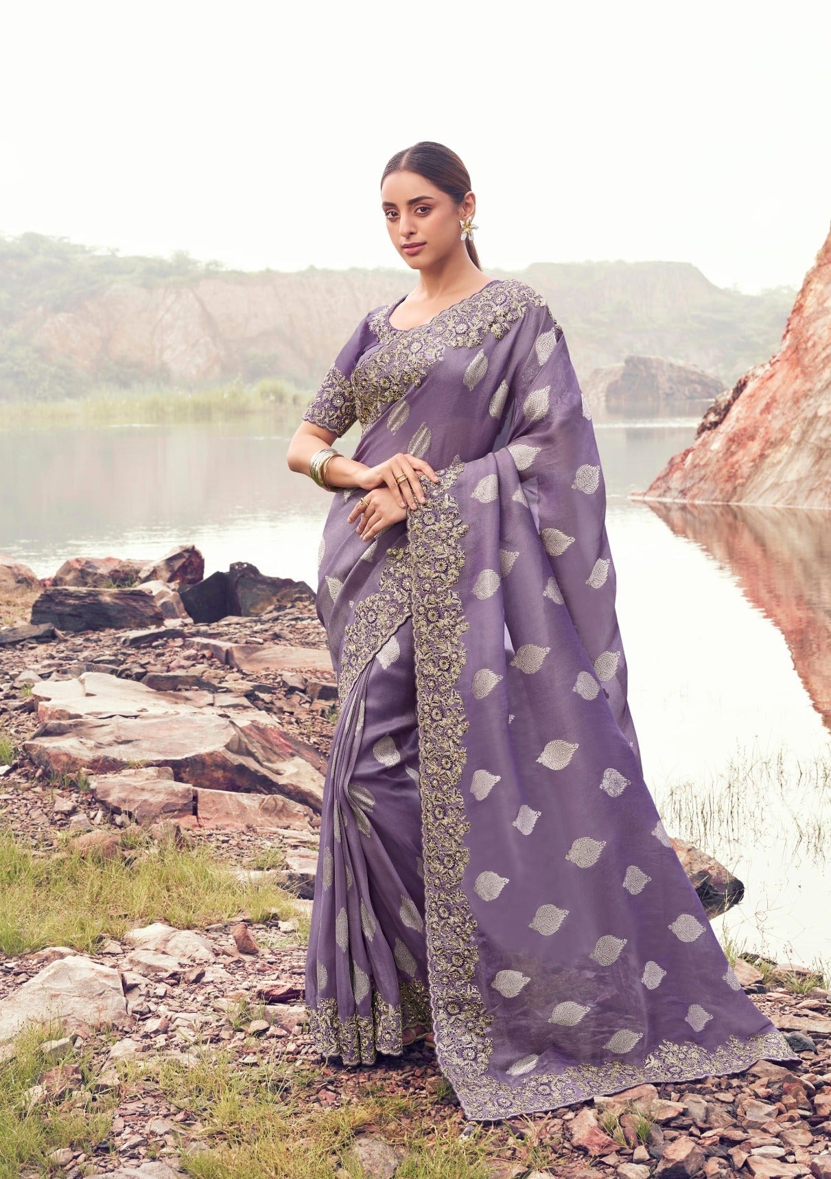 Purple Tissue Silk Jacquard Saree