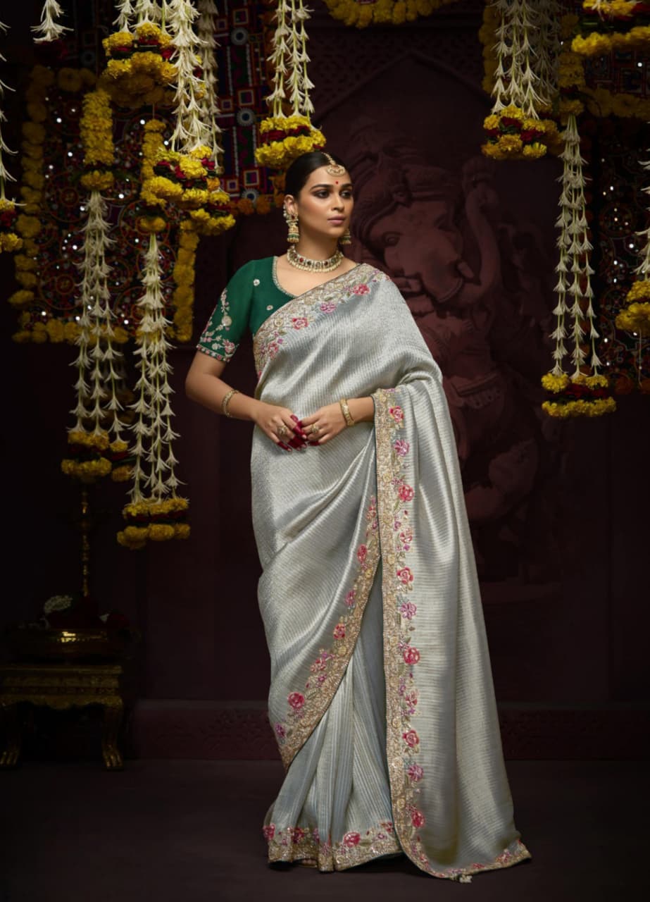 Silver Grey Pure Banarasi Kanjivaram Zari Weaving Saree