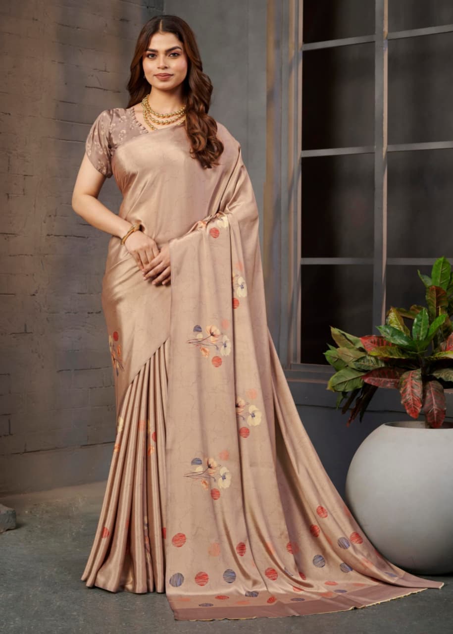 Dusty Pink Malai Silk Crepe Digital Print Saree